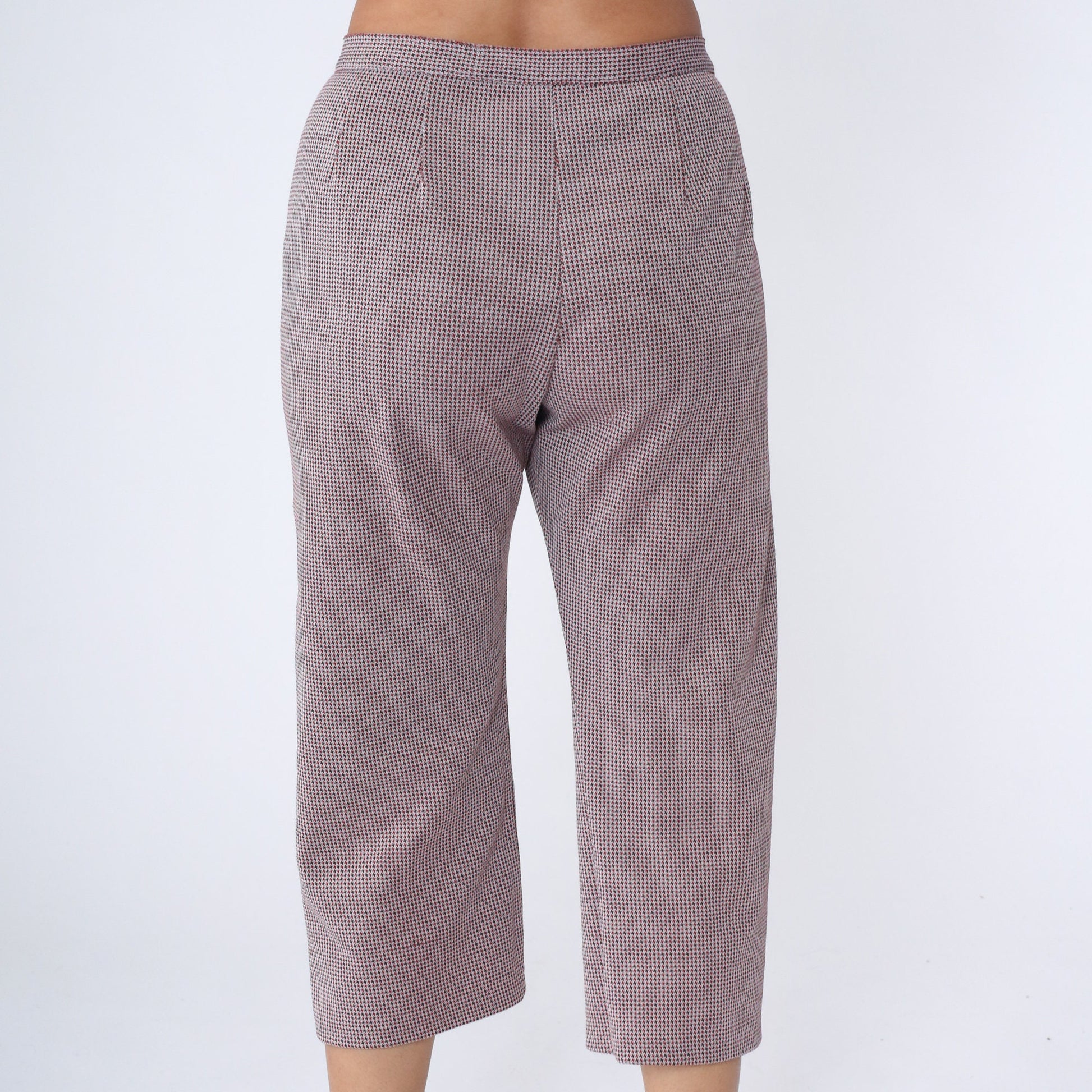 70s Houndstooth Capri Pants High Waist Red Brown White Checkered Medium