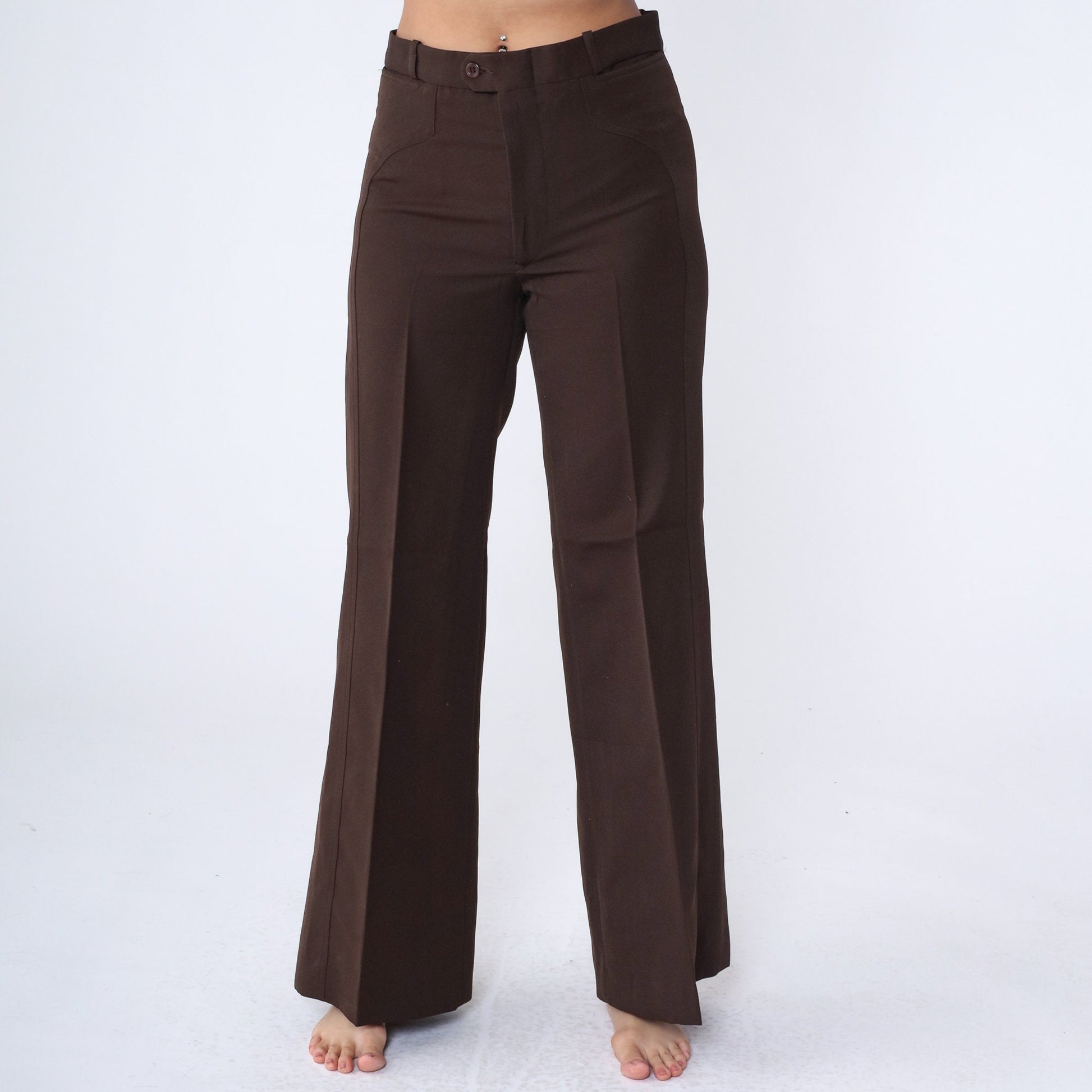 70s Zeppelin Brown Bell Bottom Trousers High Waist Flared Small