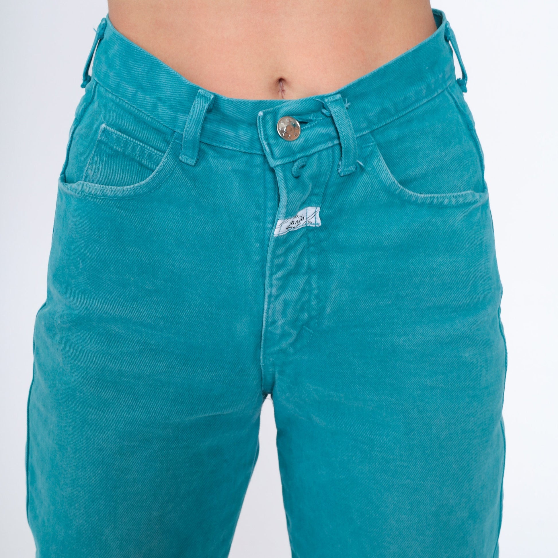 90s Girbaud Teal High-Waist Slim Tapered Ankle Jeans Extra Small XS