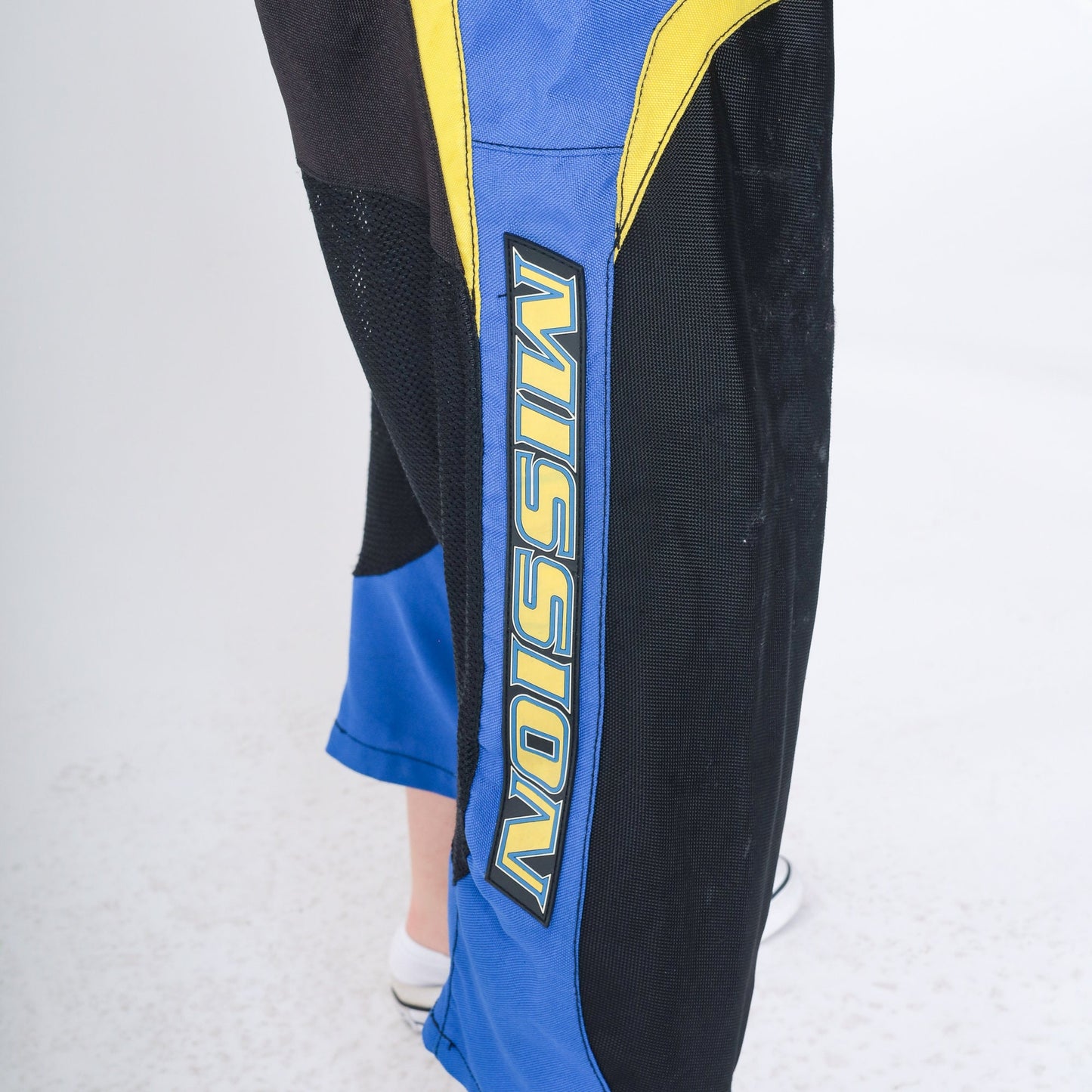 Y2K Mission Motocross Pants Yellow Blue Black Cropped Ankle Medium