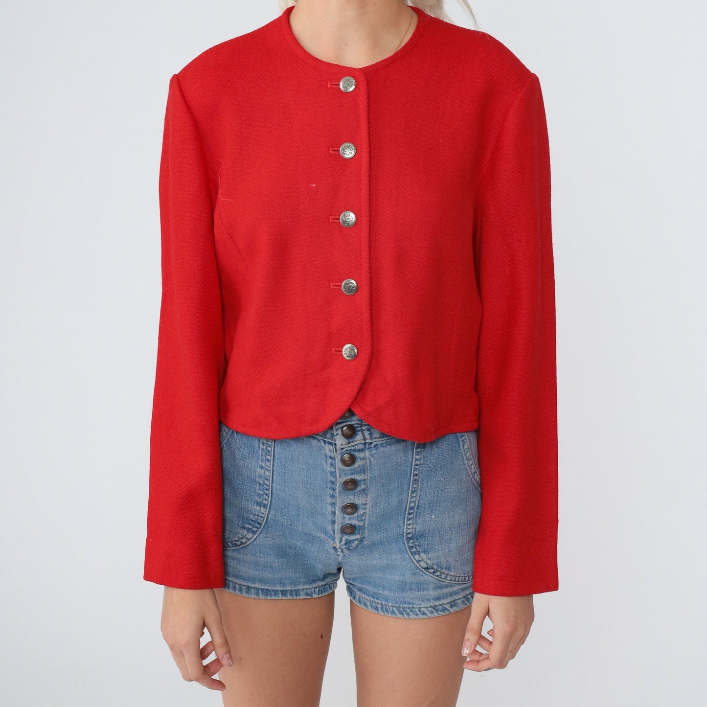 80s Pendleton Virgin Wool Blazer Red Cropped Button-Up Medium