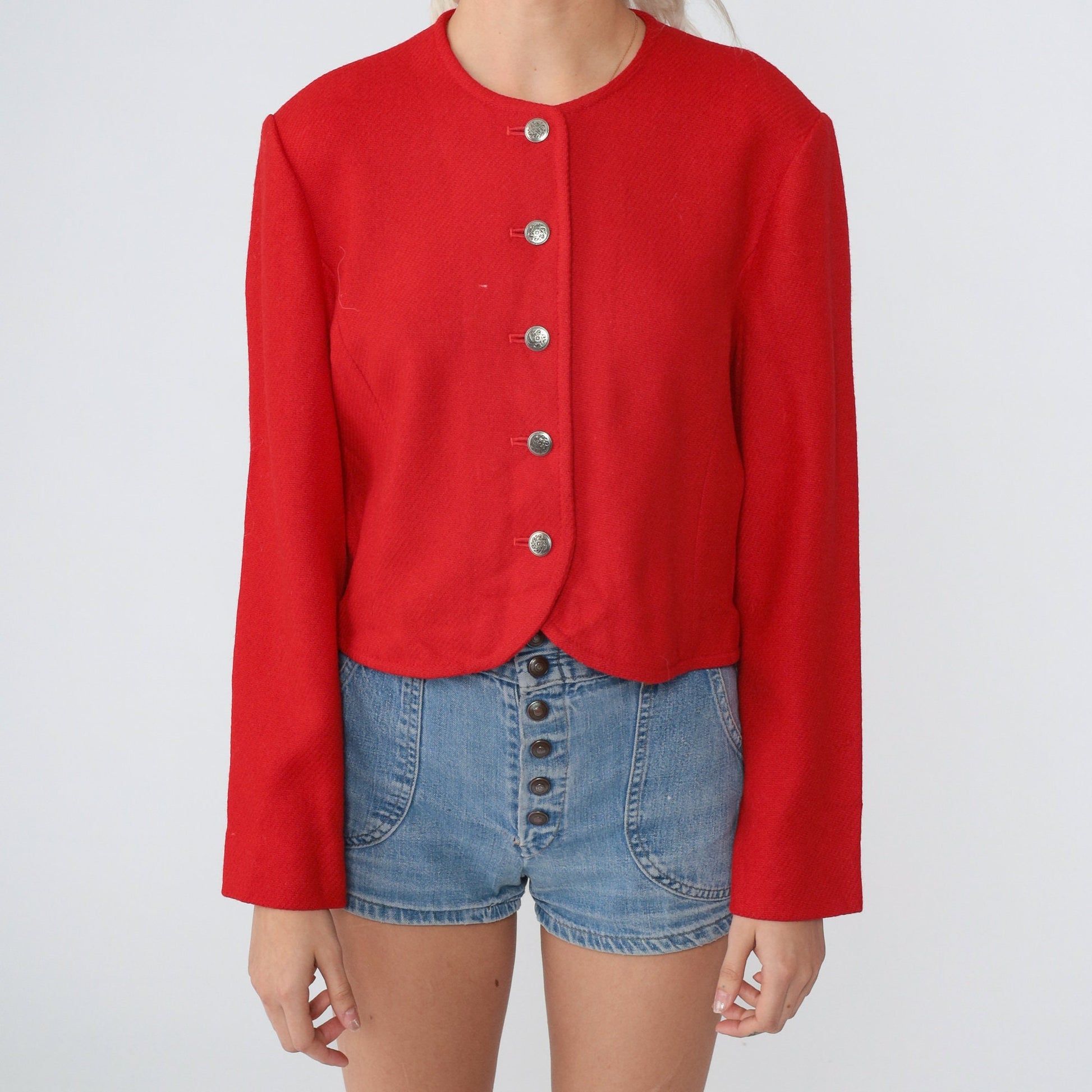 80s Pendleton Virgin Wool Blazer Red Cropped Button-Up Medium