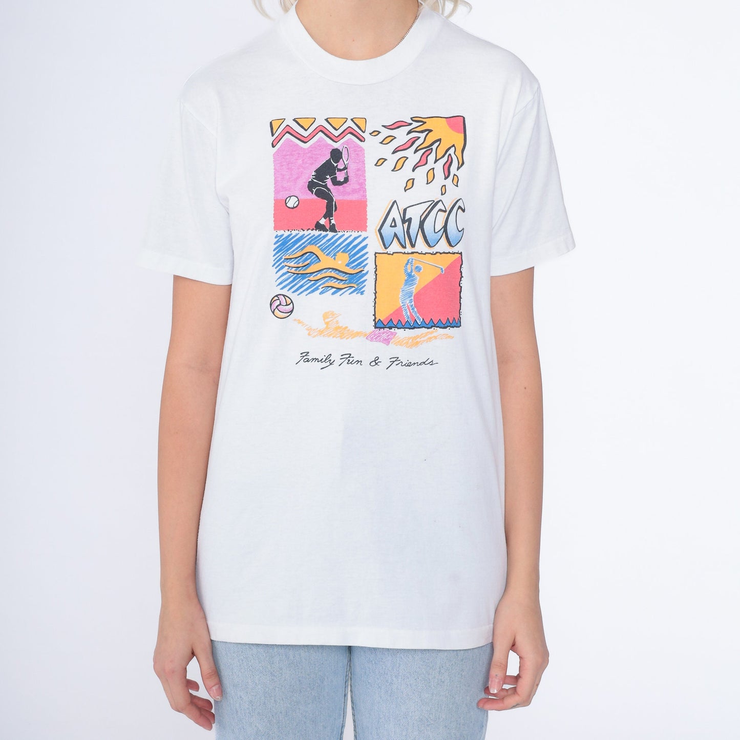 90s ATCC Graphic T-Shirt Family Fun Friends Charity Tee White Small
