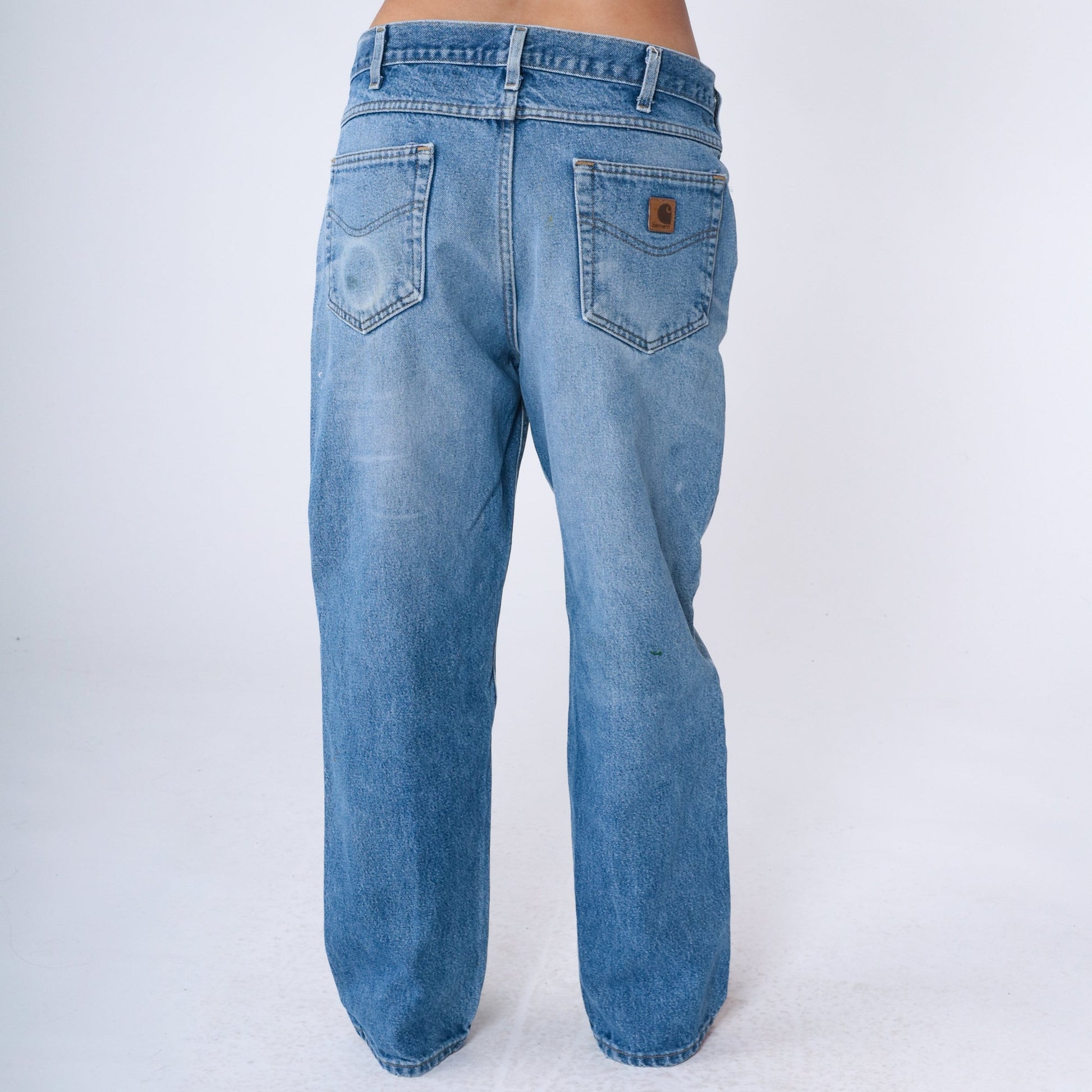 90s Carhartt Workwear Jeans Distressed Paint Splatter Blue Denim 36x30