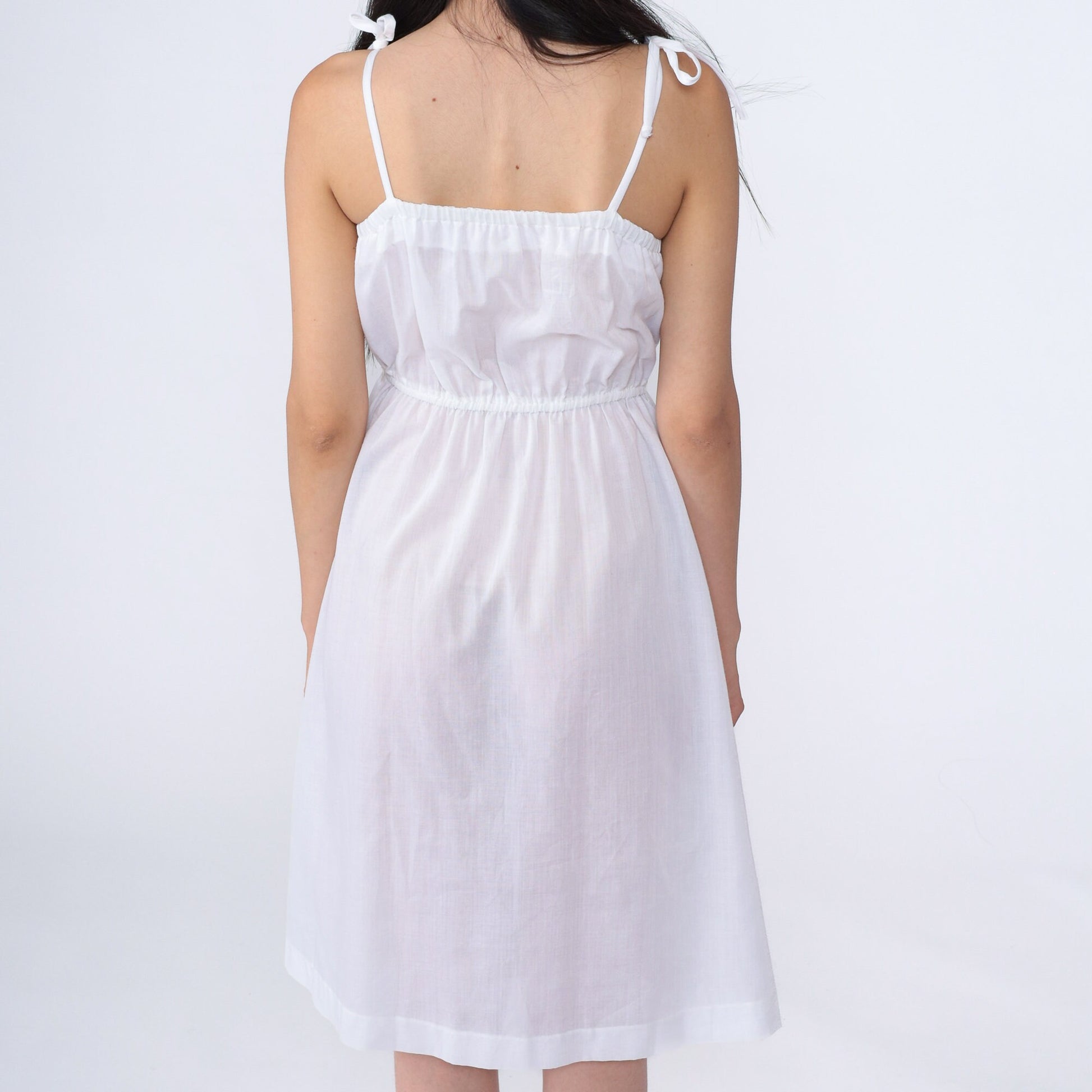 70s White Lace Spaghetti Strap Sun Dress High Waist Mini Extra Small