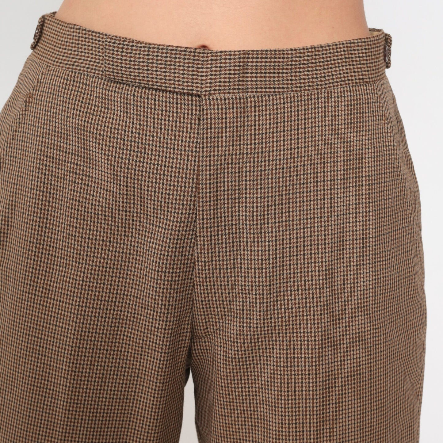 70s Brown Checkered High-Waisted Straight Leg Trousers Medium 29