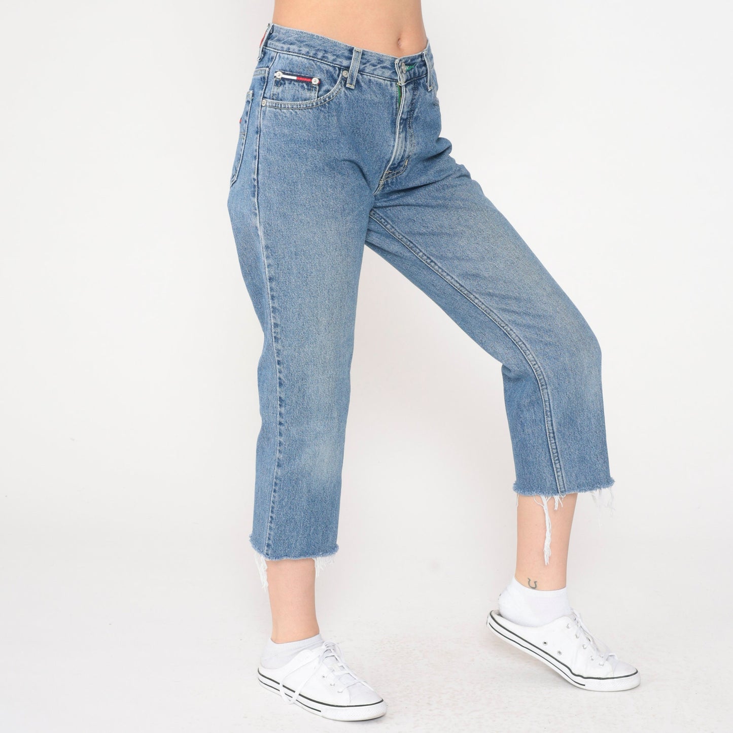 90s Tommy Hilfiger Cropped Cutoff Straight Leg Jeans Blue Denim Small