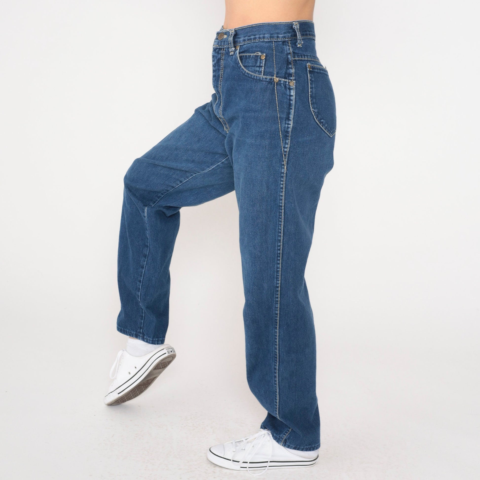 90s Zena High Waist Straight Leg Mom Jeans Blue Denim Small 27