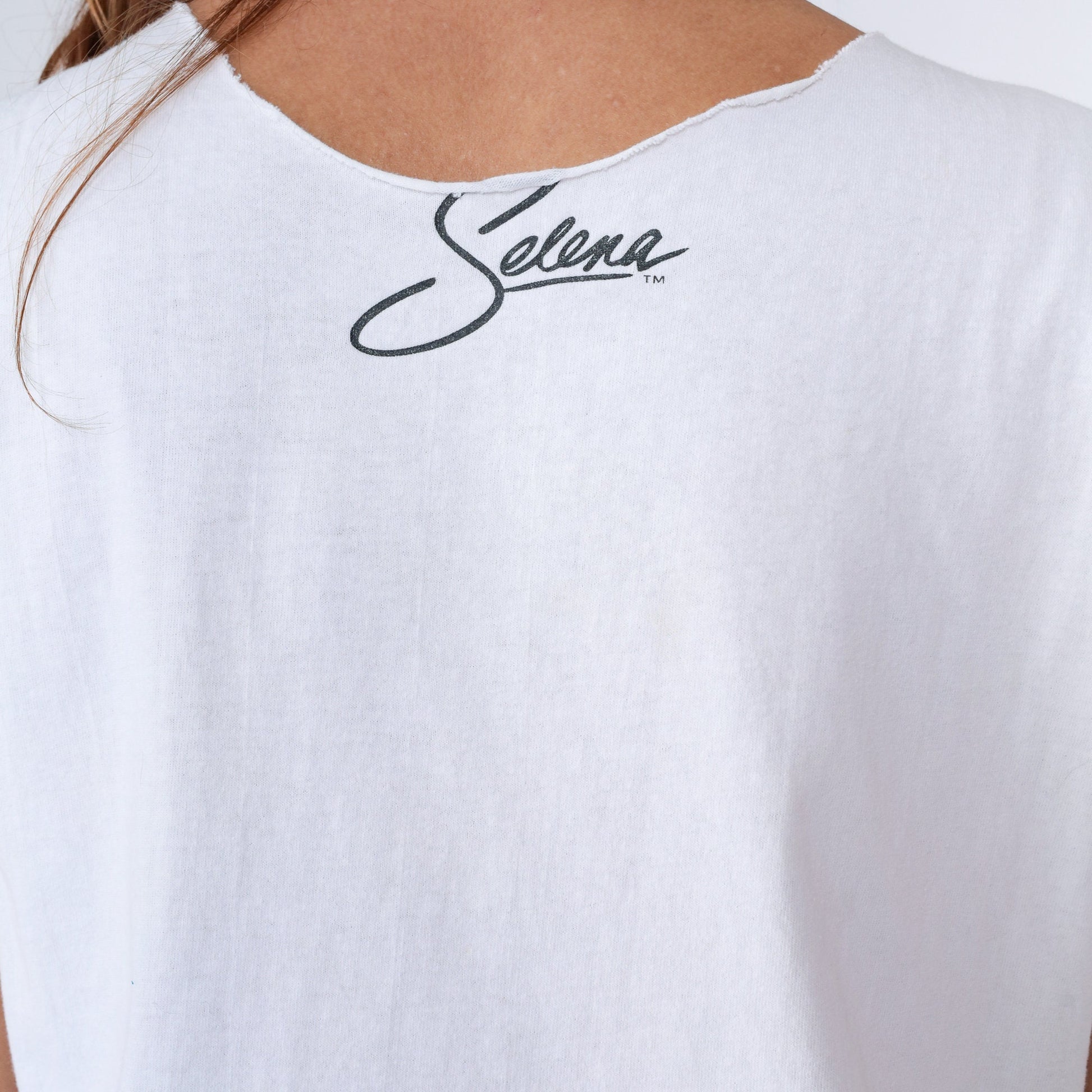 90s Selena Quintanilla Tank Top White Cutoff Crop V-Neck Small Medium