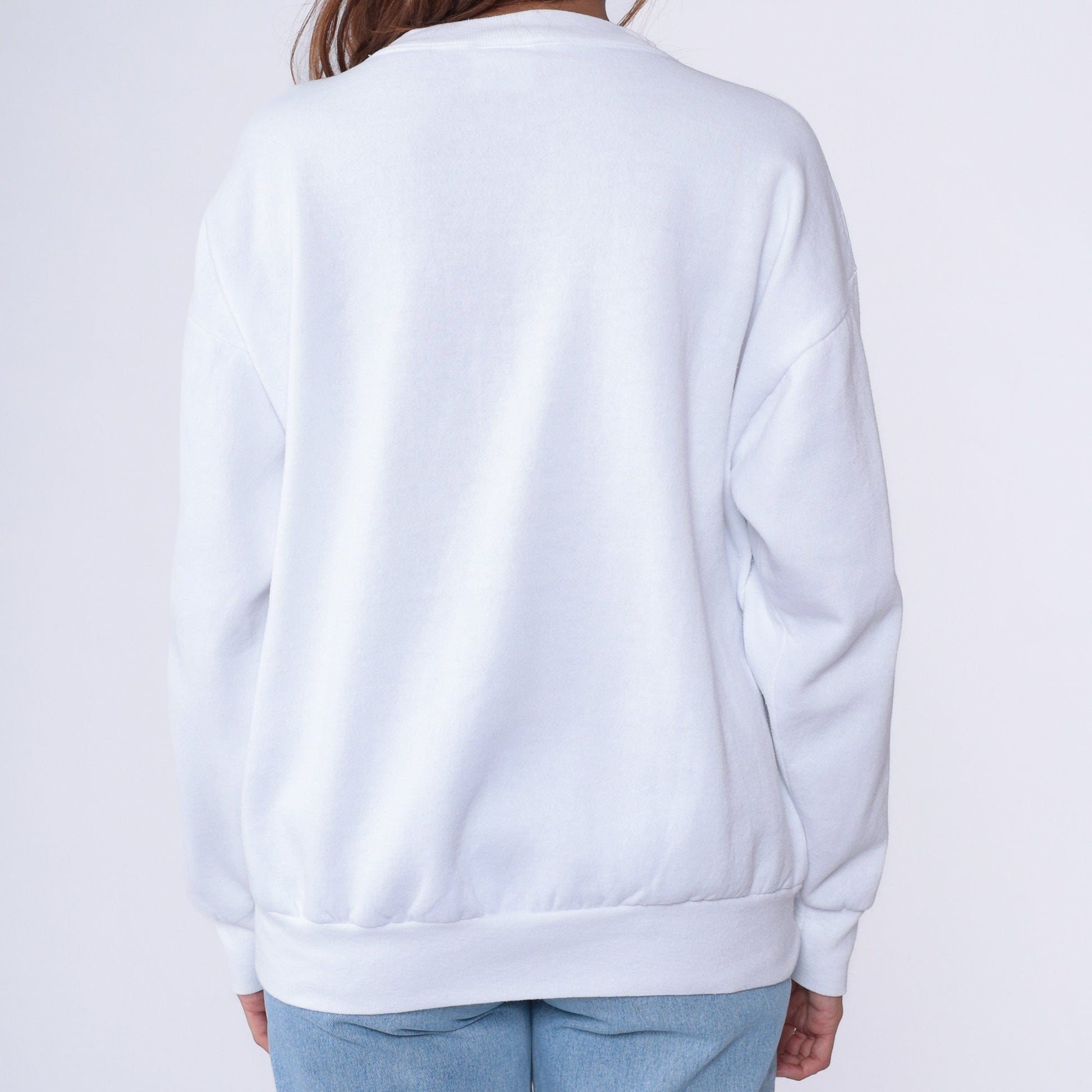 90s Wolf American Outdoorsman Graphic Sweatshirt White Crewneck Large