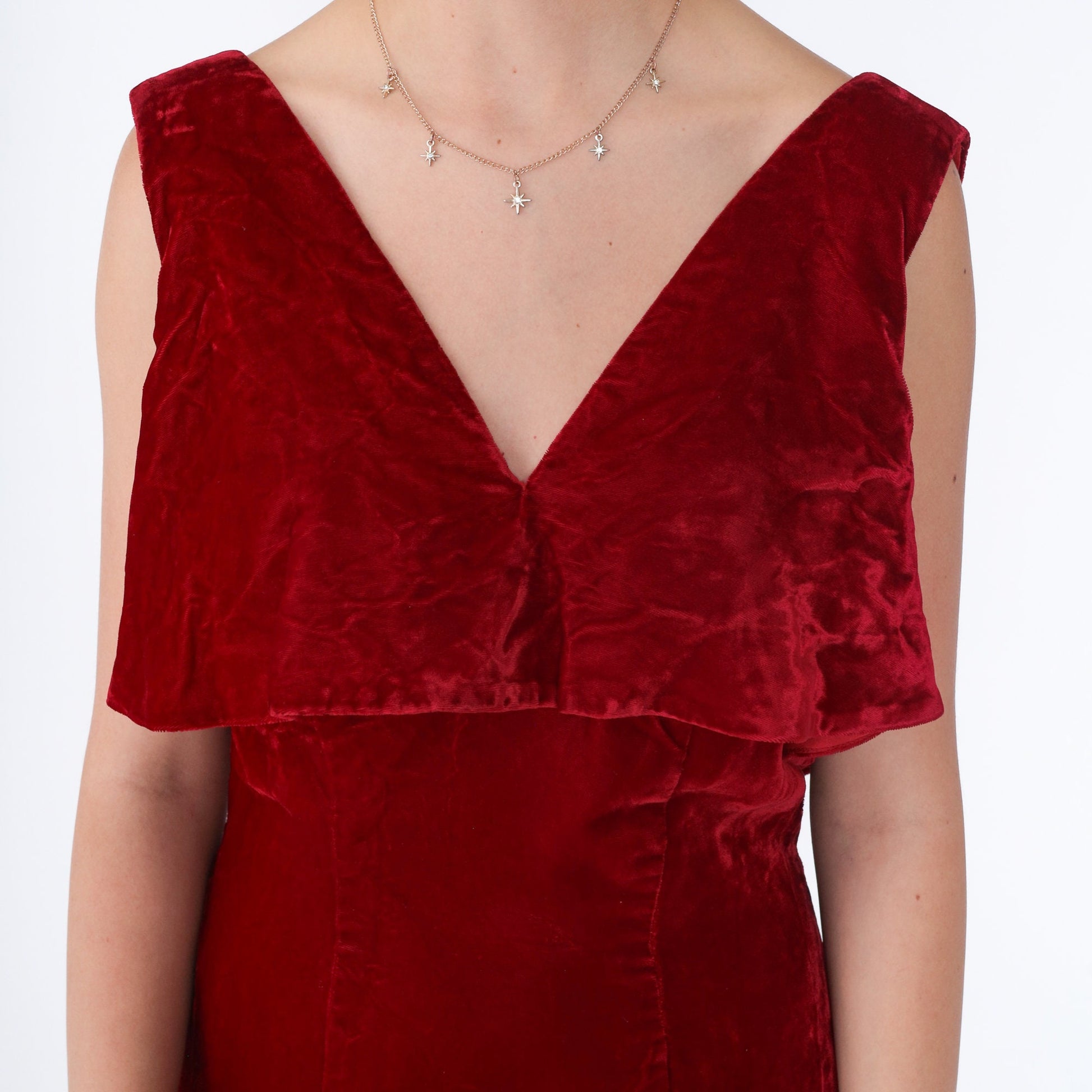 70s Red Velvet Mini Dress Sleeveless Pencil Cut Low Back Medium M