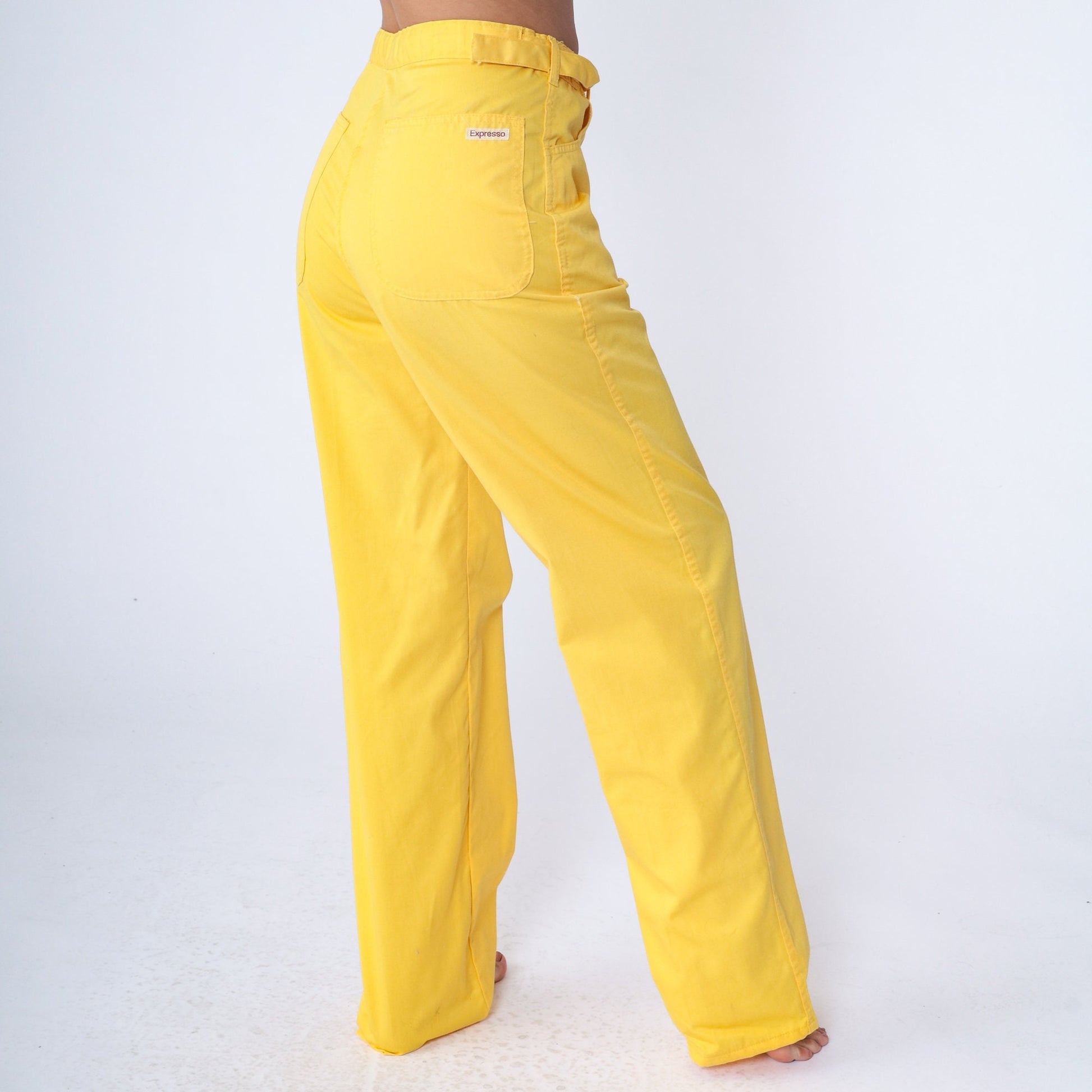 80s Yellow High-Waisted Straight Leg Pants Cotton Blend Medium