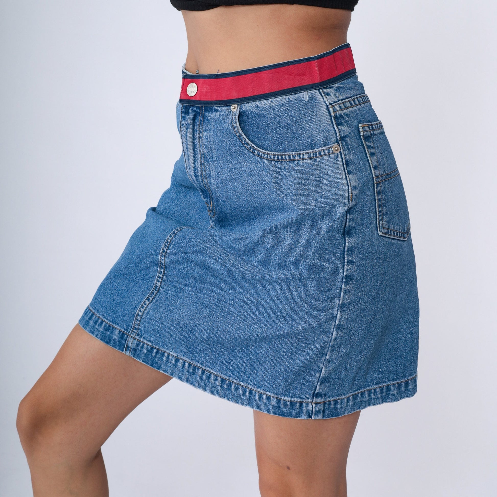 Tommy Hilfiger Y2K Denim Mini Skirt Blue High-Waisted Pencil Cut Medium 8