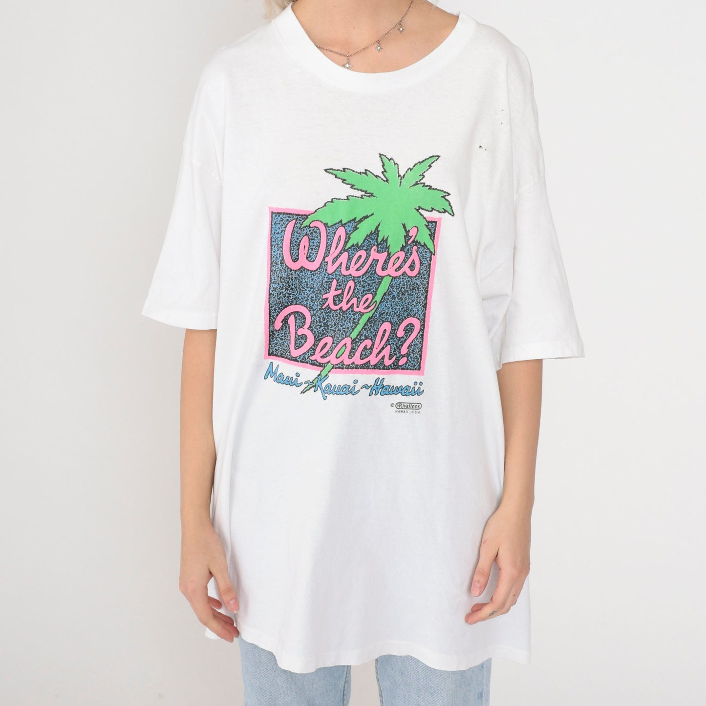 90s Where's The Beach Hawaii Graphic T-Shirt White Single Stitch Extra Large XXL
