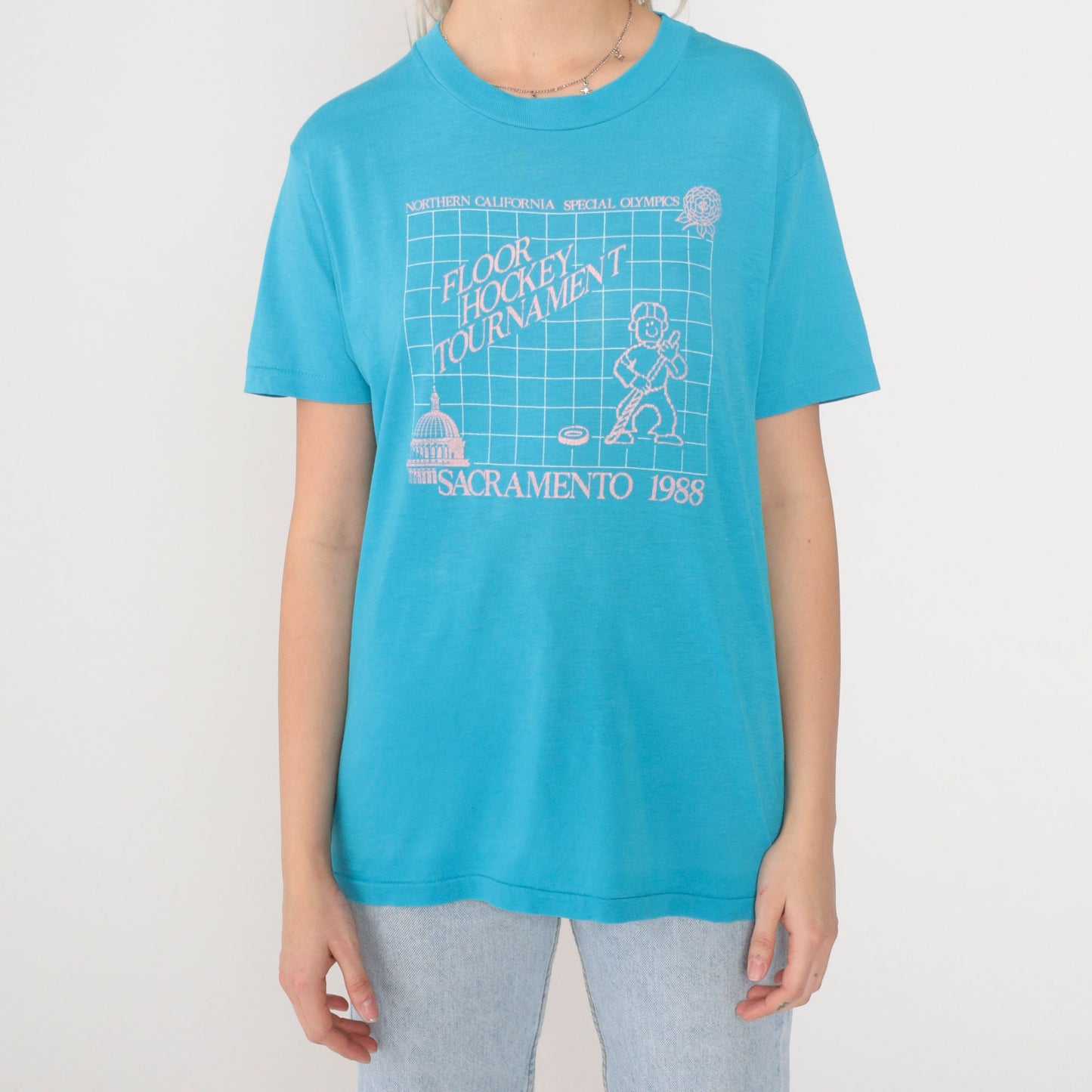 1988 Northern California Special Olympics Floor Hockey Tournament Tee Blue Medium