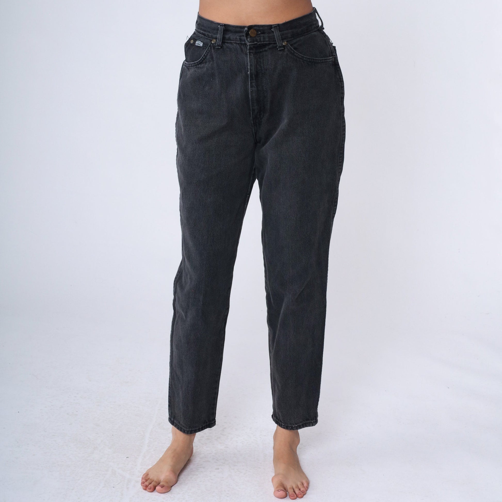 90s Black Tapered High-Waist Jeans Denim Mom Fit Small 28