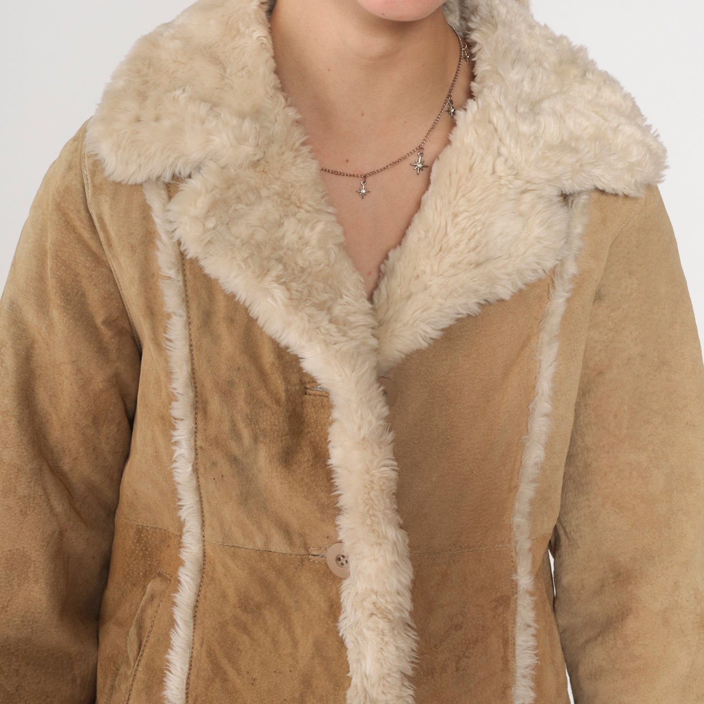 Y2K Wilsons Leather Kids Suede Sherpa Jacket Brown Button-Up Extra Small