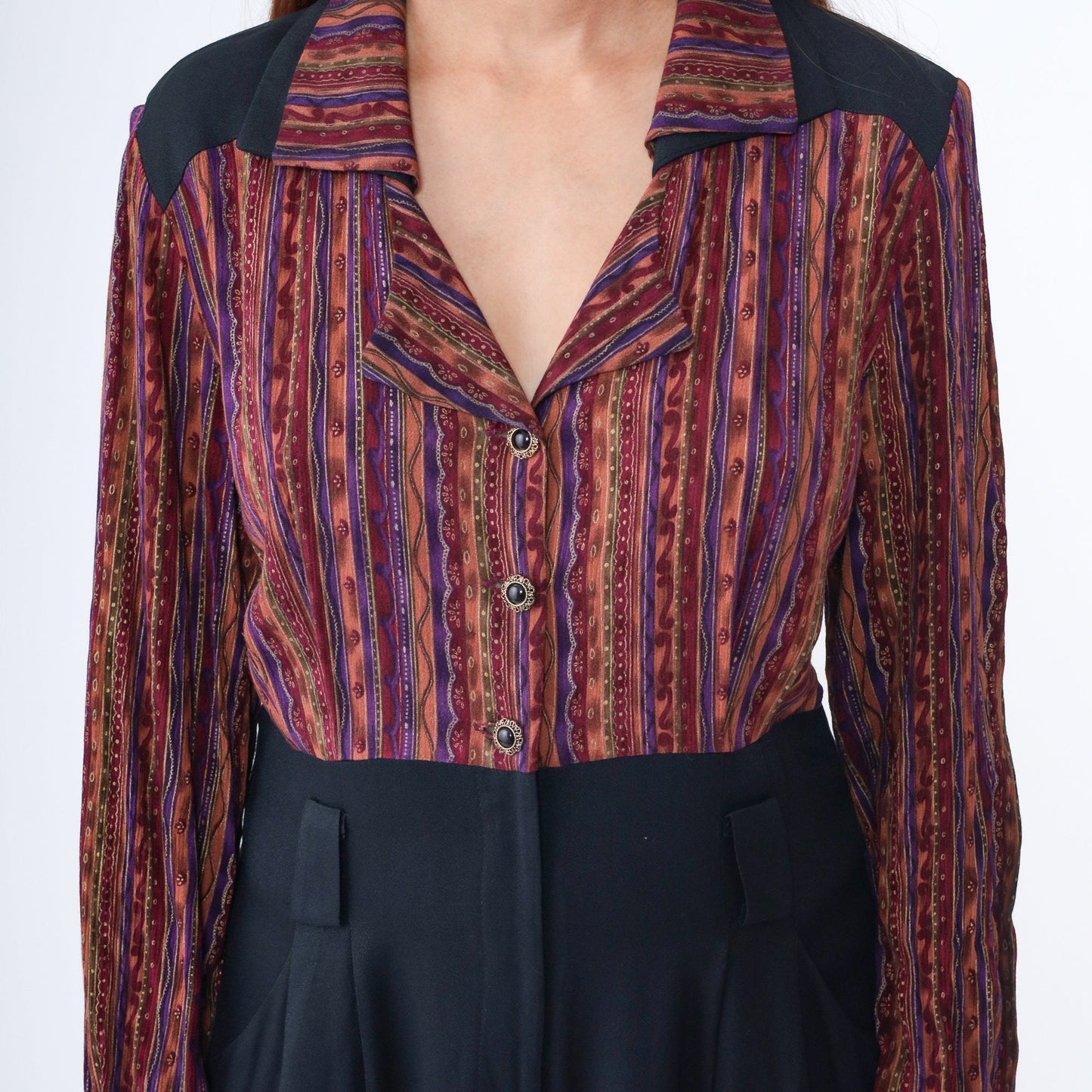 90s Molly Malloy Jumpsuit Burgundy Striped Black Tapered High Waist Medium