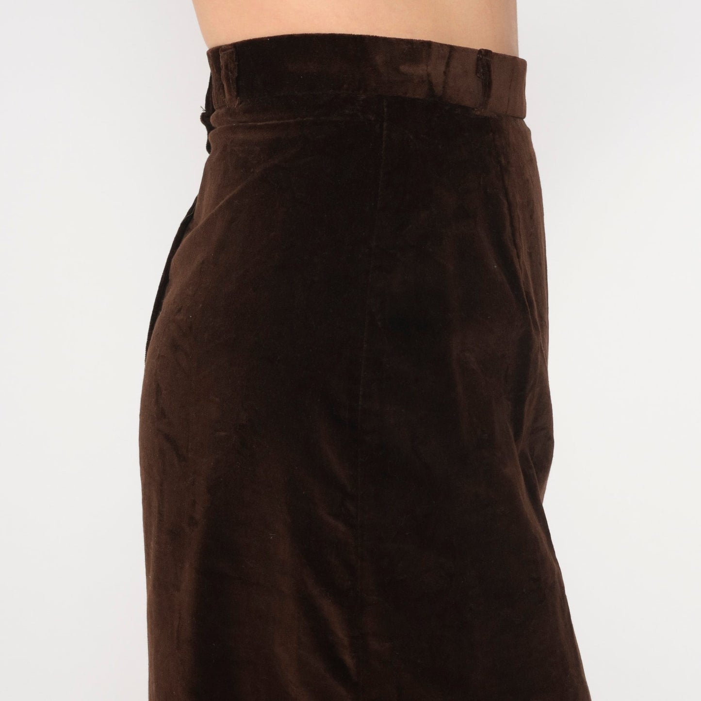 80s Brown Velvet Pencil Skirt High Waist Midi Extra Small XS