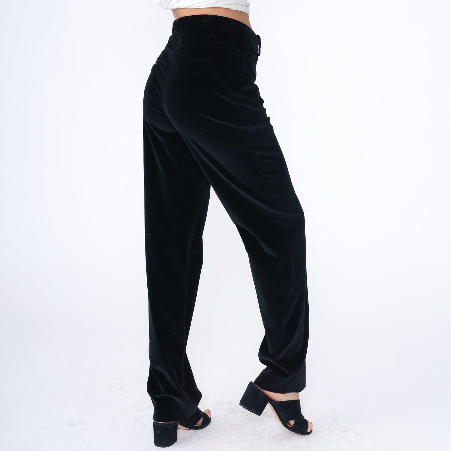90s Per Se Black Velvet High-Waist Straight-Leg Trousers Medium 8