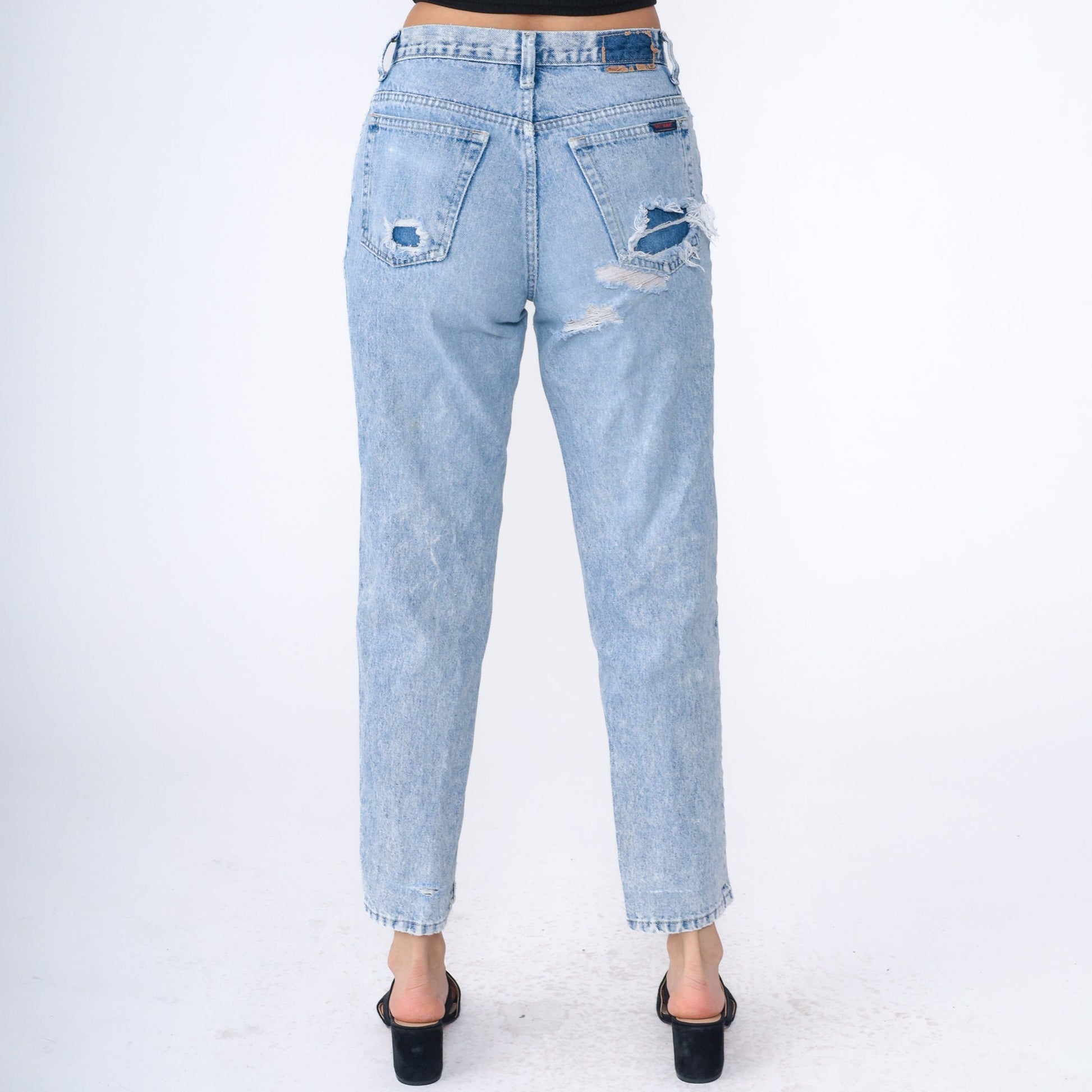 90s Brittania Ripped Mom Jeans Light Blue Denim Tapered Small