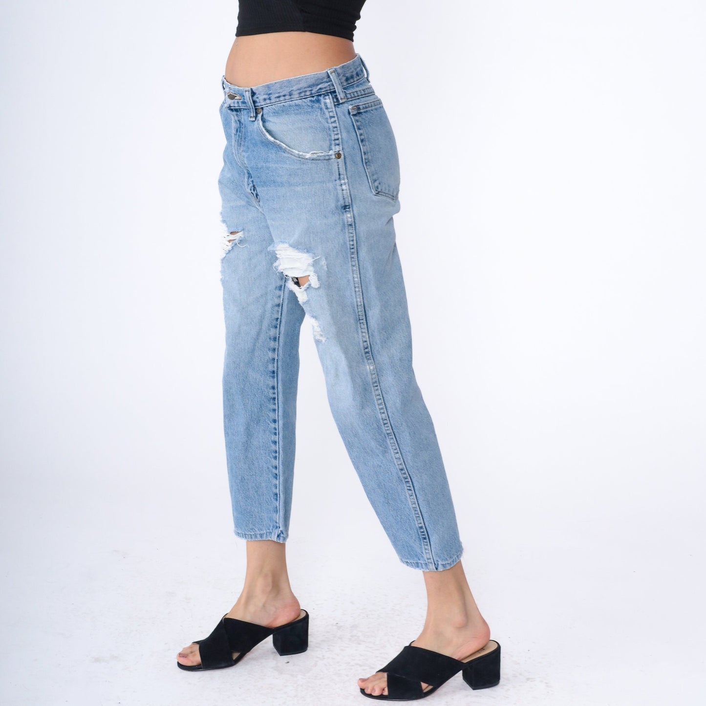 Wrangler Y2K Ripped Straight Leg Jeans Faded Blue High Rise Medium