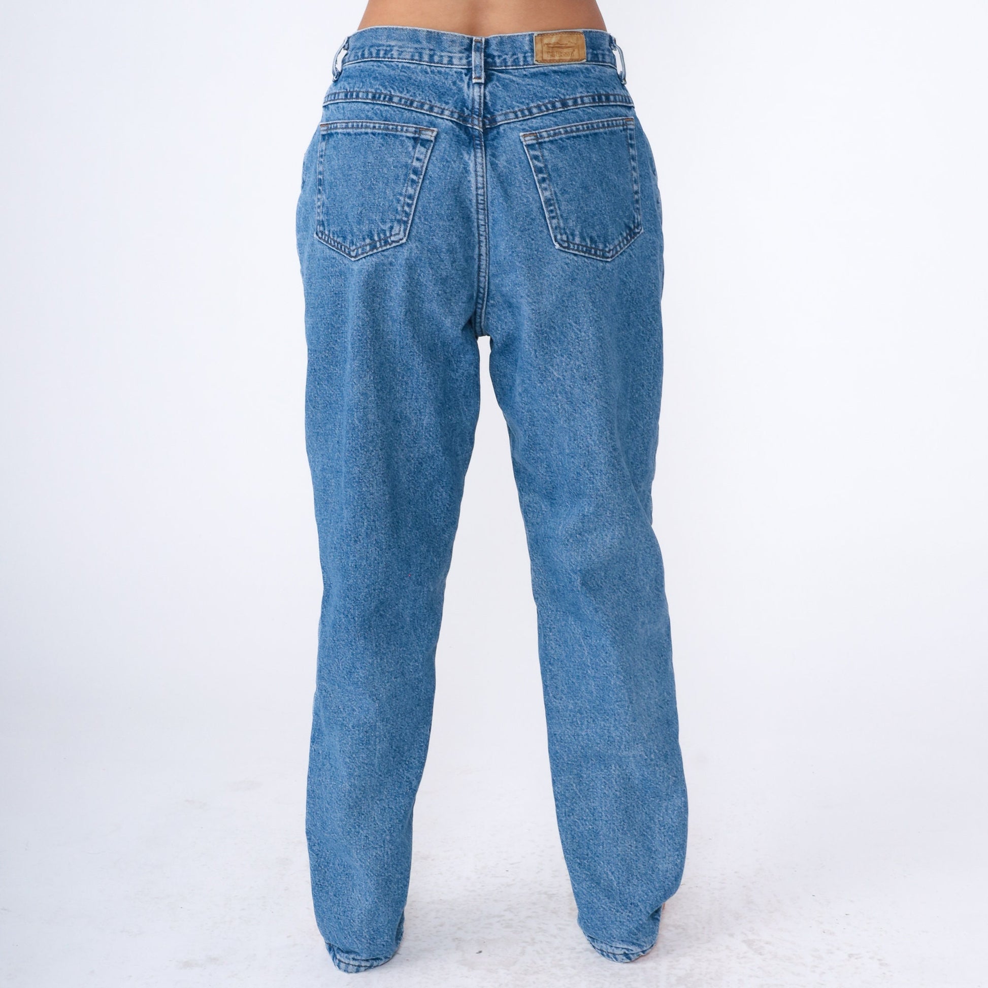 90s L.L. Bean High Waist Tapered Jeans Flannel Lined Blue Denim Large 14