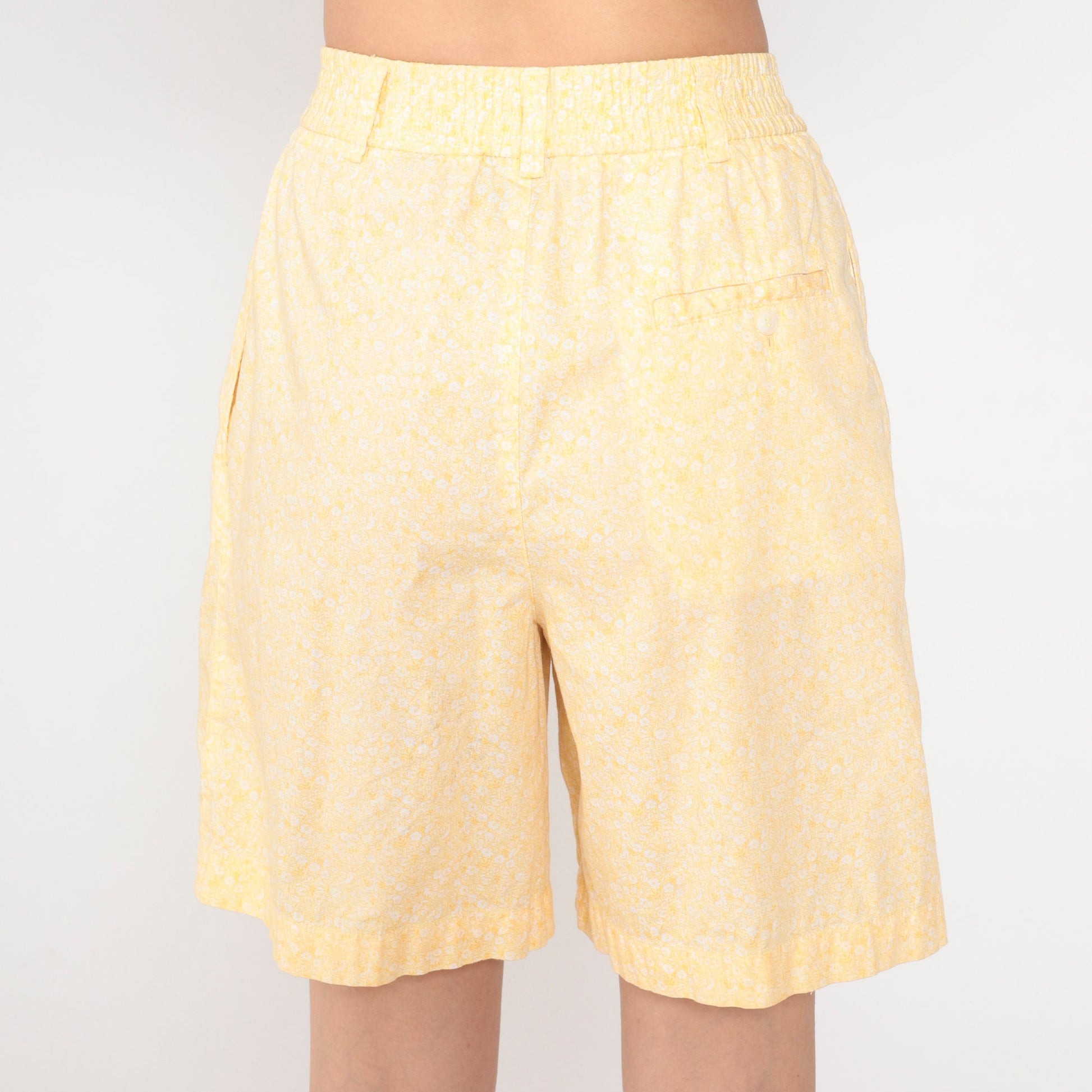 90s Liz Claiborne Floral Shorts Yellow High Waisted Wide Leg Cotton Small