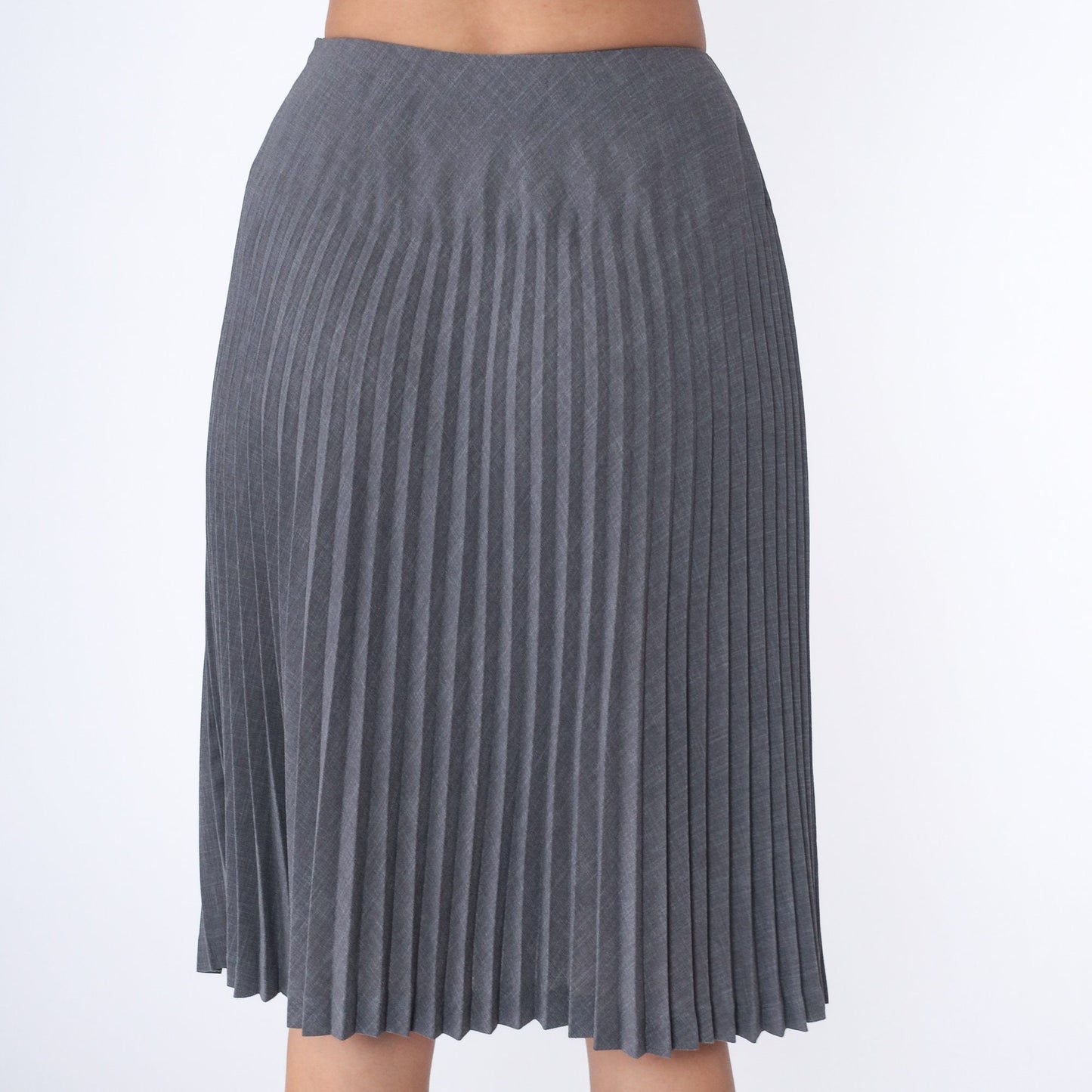 00s Grey Pleated High-Waist Midi Skirt Small 6