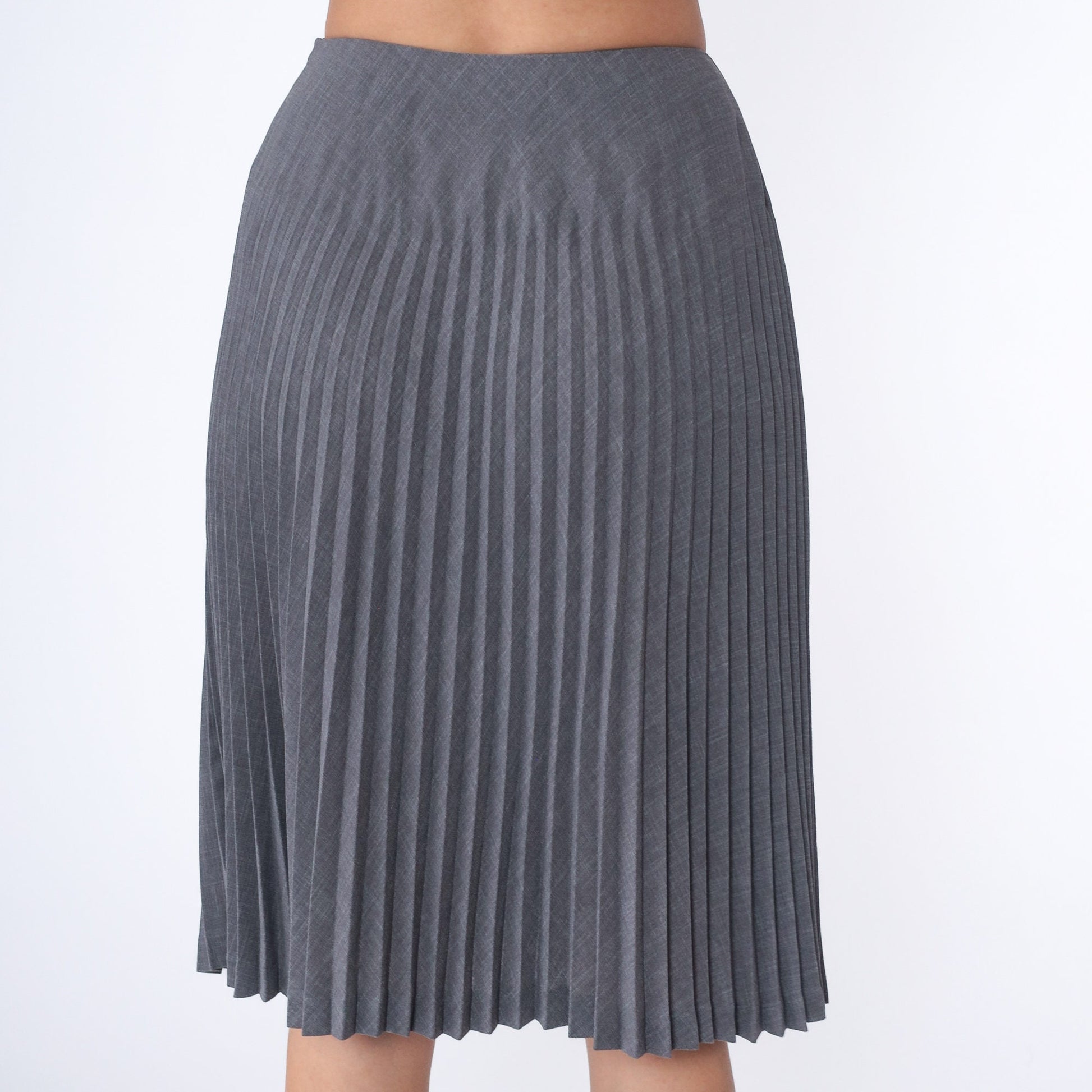 00s Grey Pleated High-Waist Midi Skirt Small 6