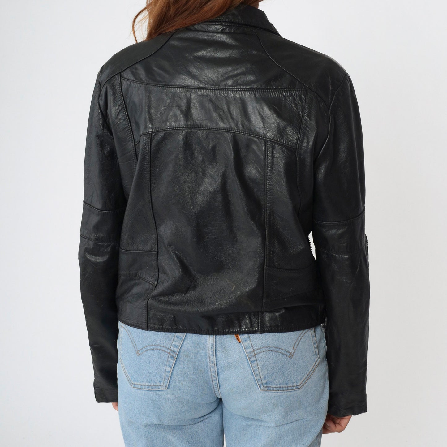 80s Wilsons Leather Black Moto Jacket Zip Motorcycle Biker Small