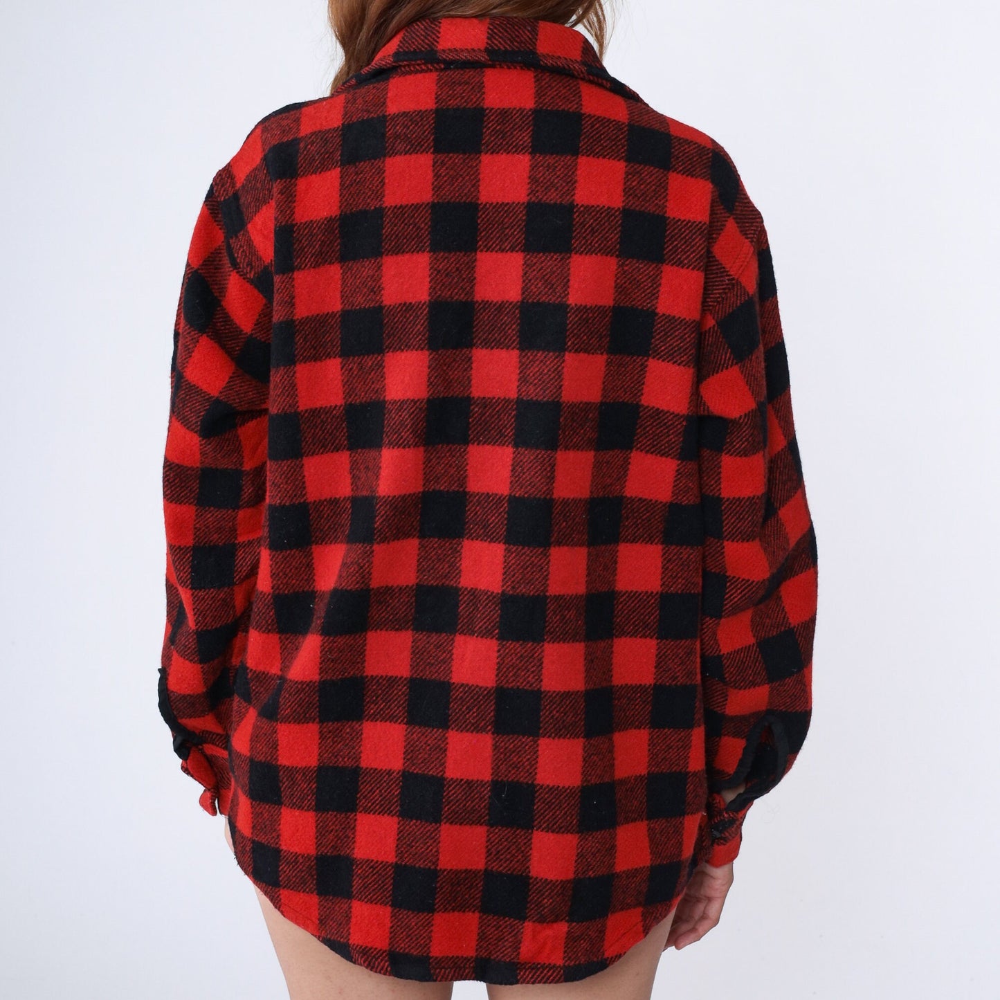 70s Buffalo Plaid Wool Shirt Red Black Lumberjack CPO Jacket Large L