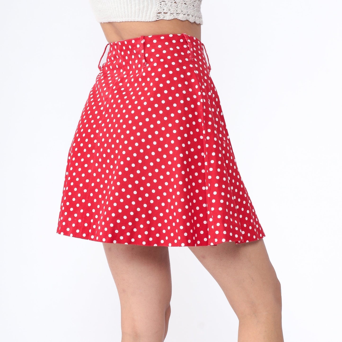 60s Junior House Polka Dot Mini Skirt Red A-Line High Waisted Extra Small