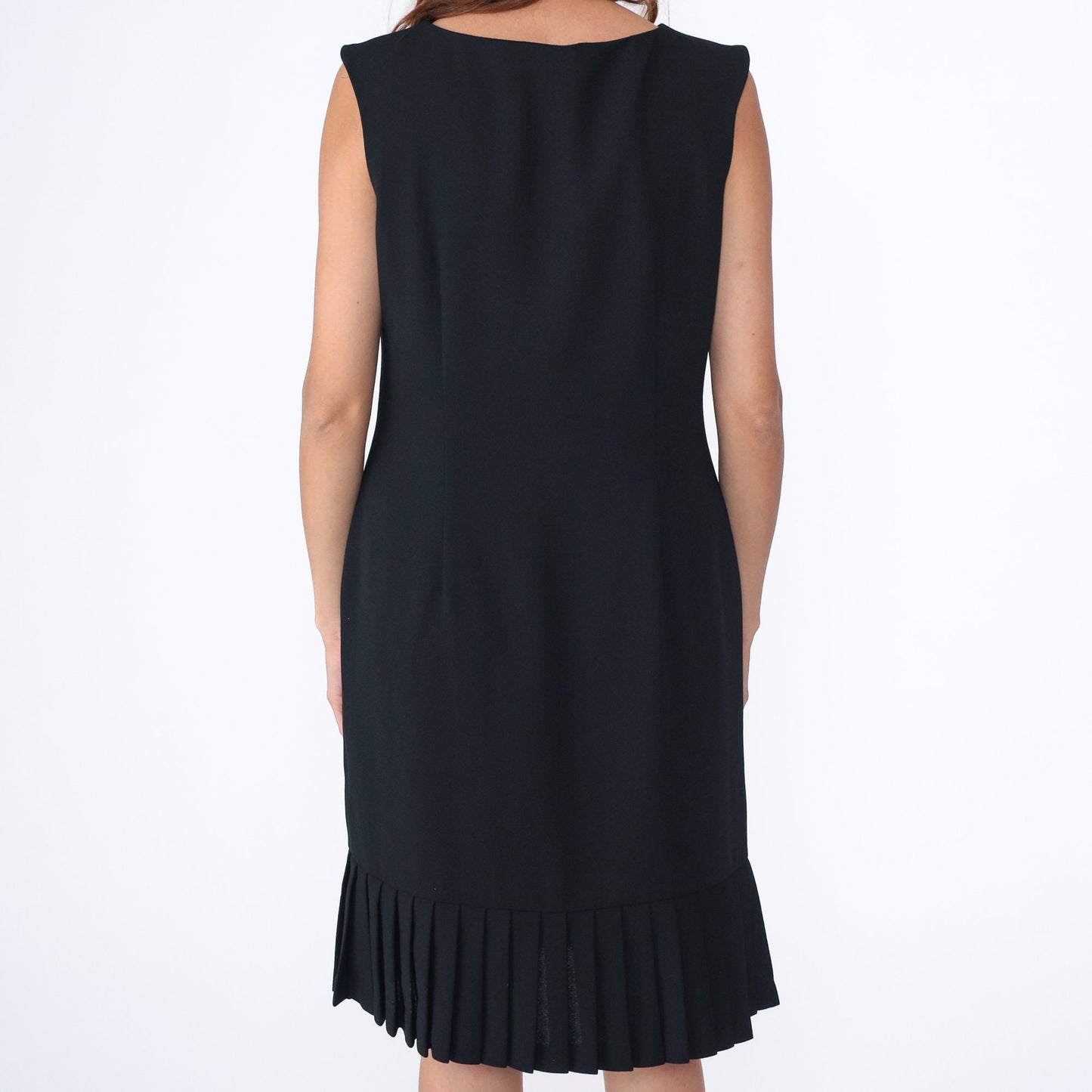 Y2K Black Sheath Dress Drop Waist Pleated Sleeveless Mini Large 12