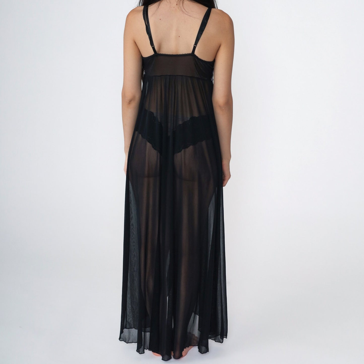 90s Faris Black Floral Embroidered Slip Nightgown Underwire Spaghetti Strap Medium