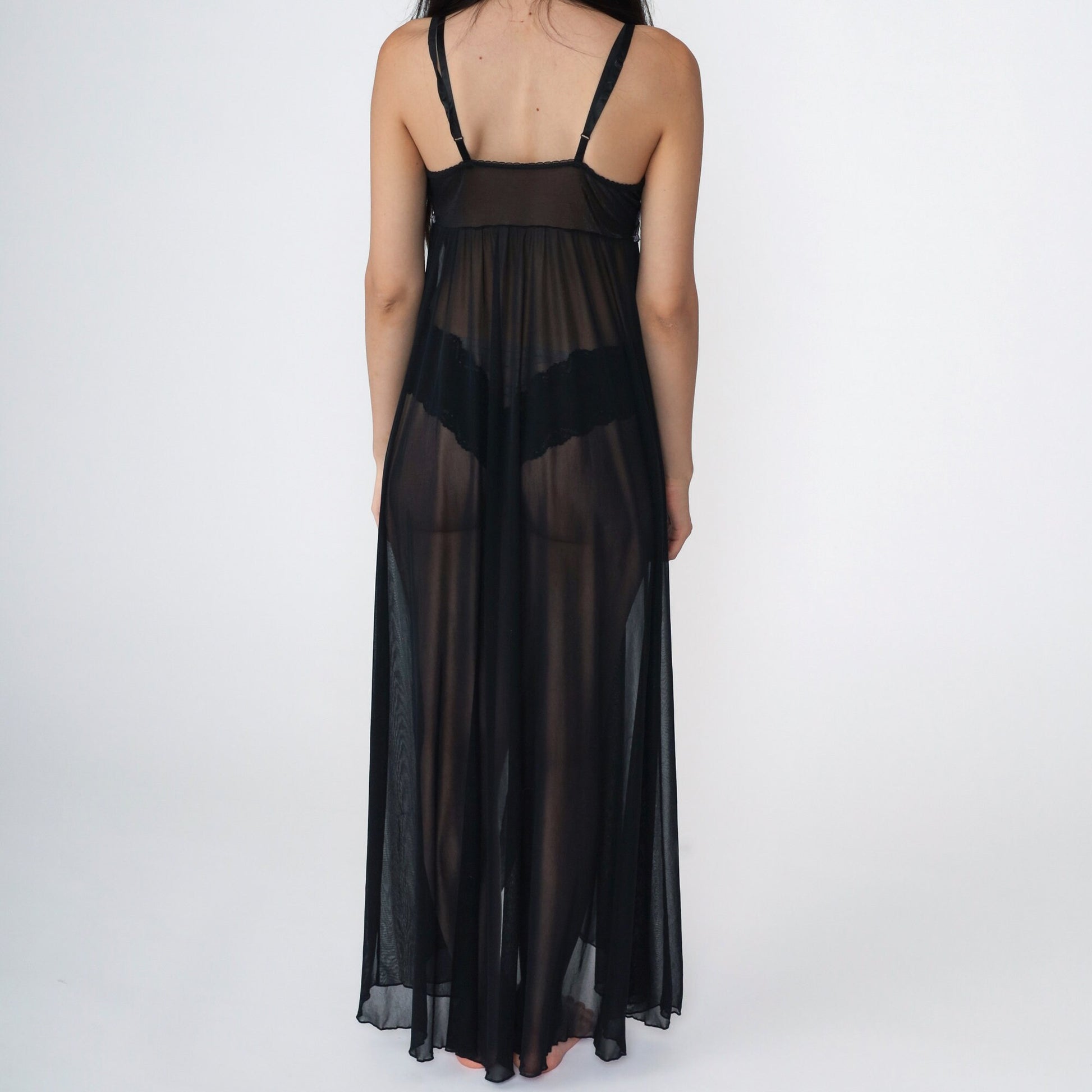 90s Faris Black Floral Embroidered Slip Nightgown Underwire Spaghetti Strap Medium
