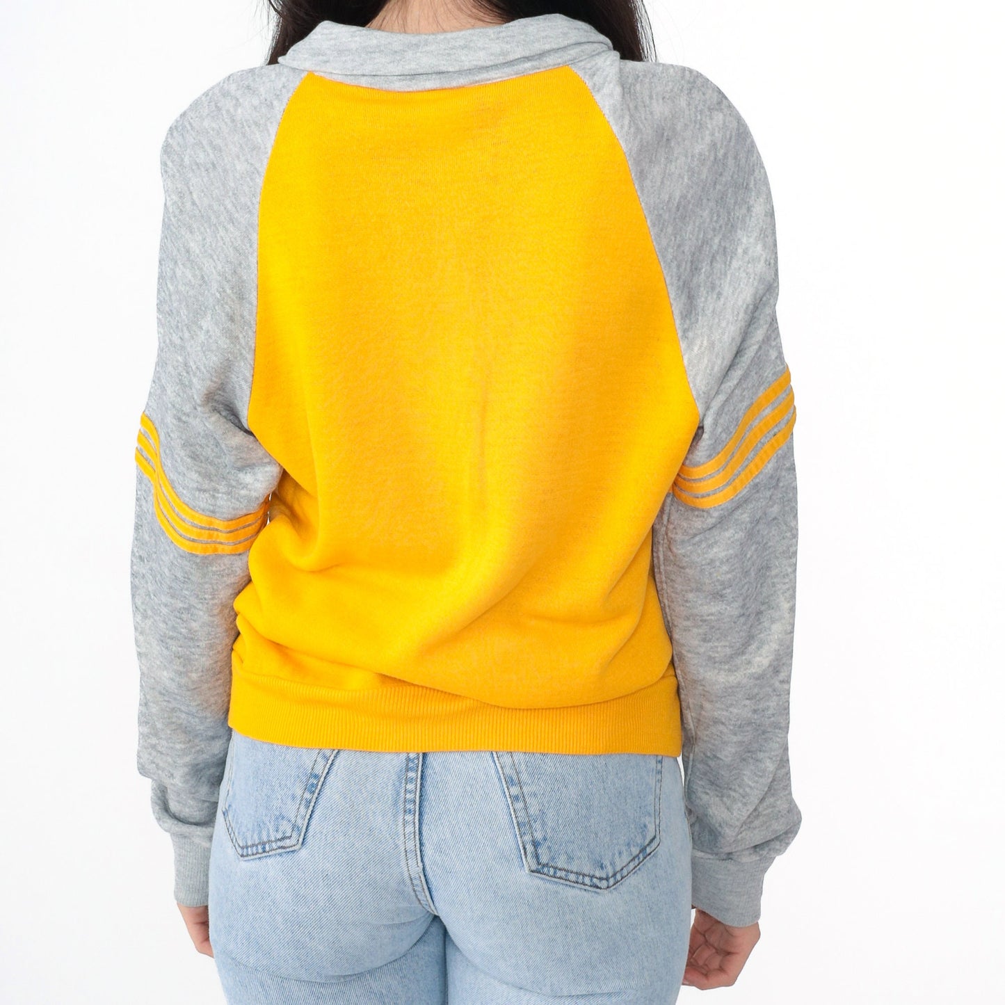 80s Yellow Grey Striped Raglan Track Jacket Zip Up Small