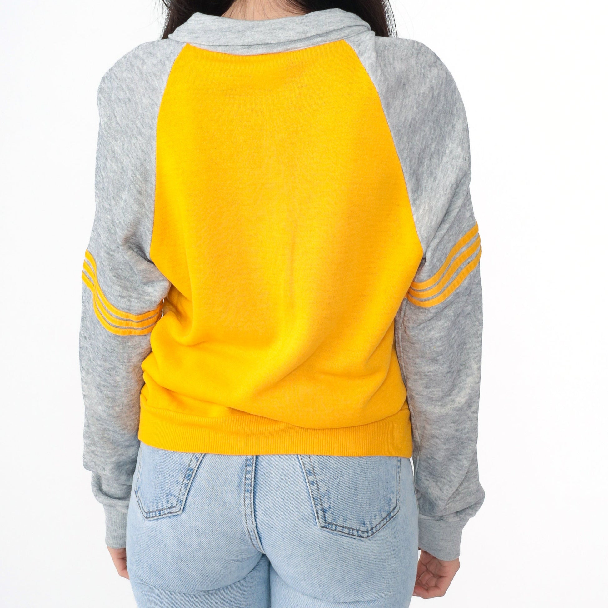80s Yellow Grey Striped Raglan Track Jacket Zip Up Small