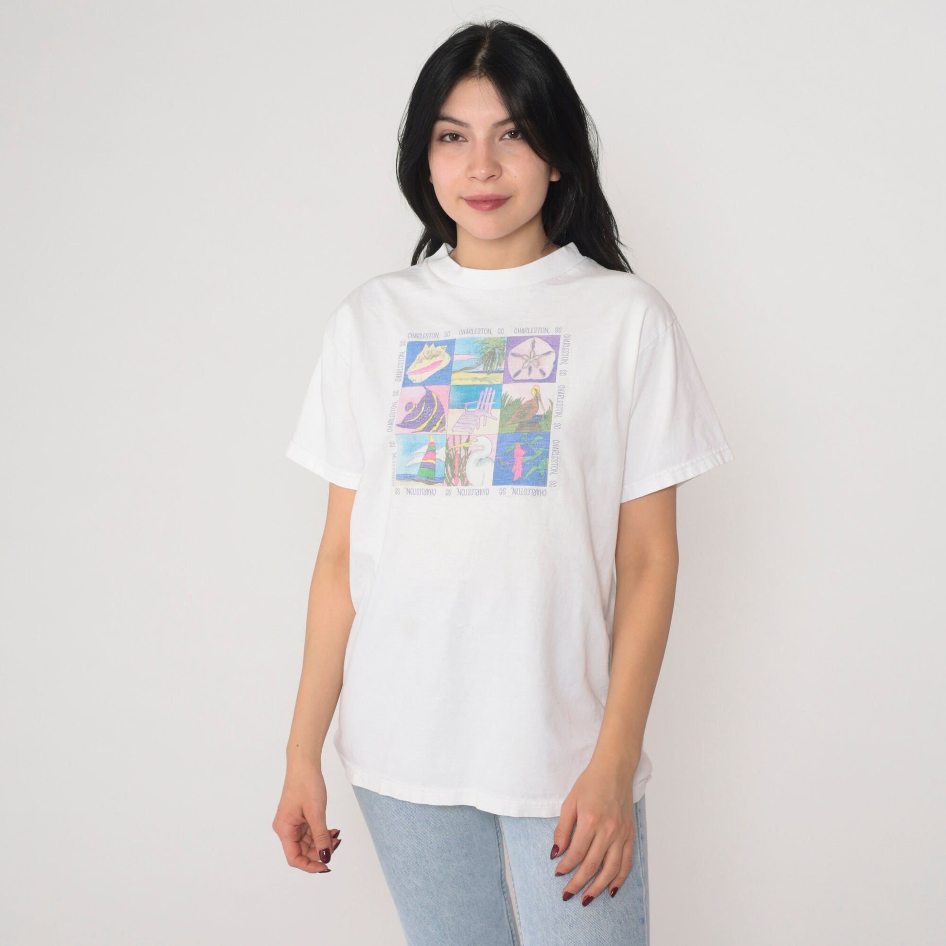 80s Charleston South Carolina Graphic T-Shirt White Cotton Medium