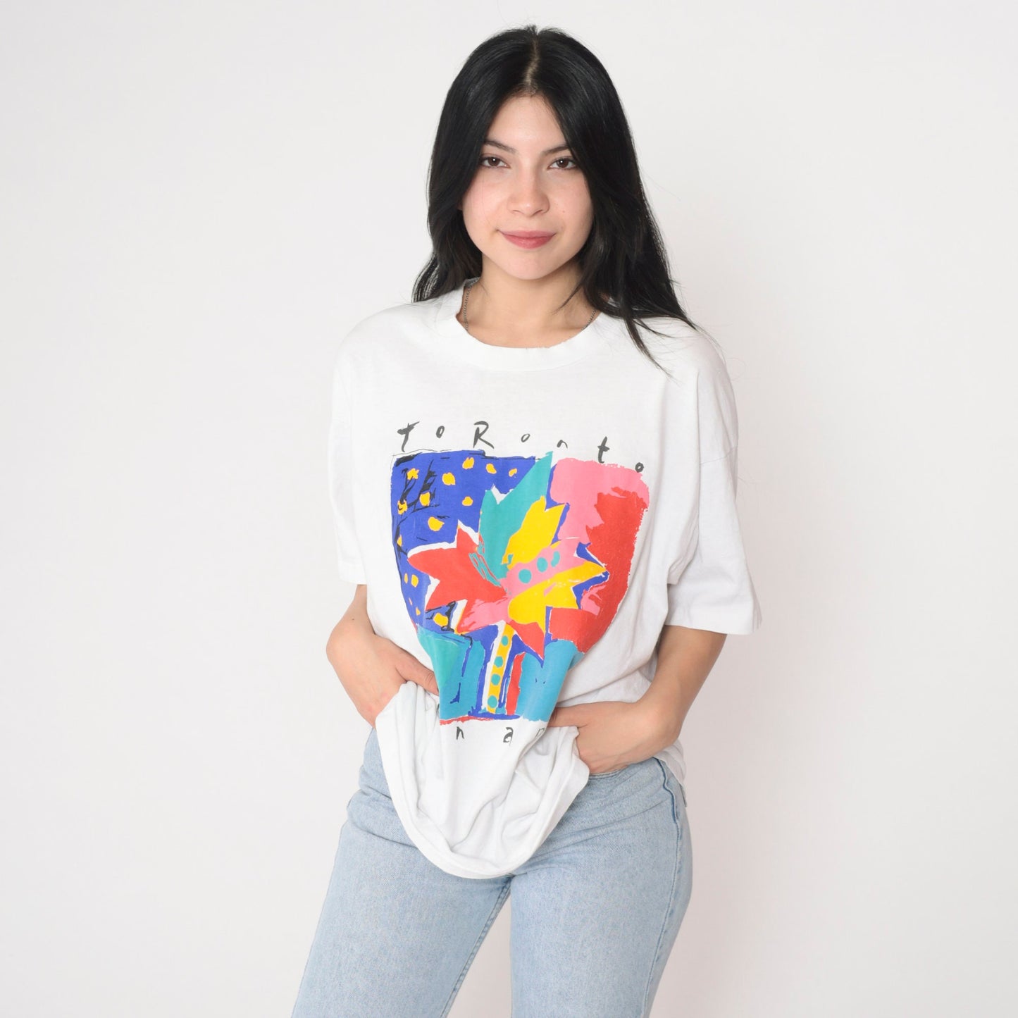 90s Toronto Canada Maple Leaf Graphic T-Shirt White Single Stitch Extra Large