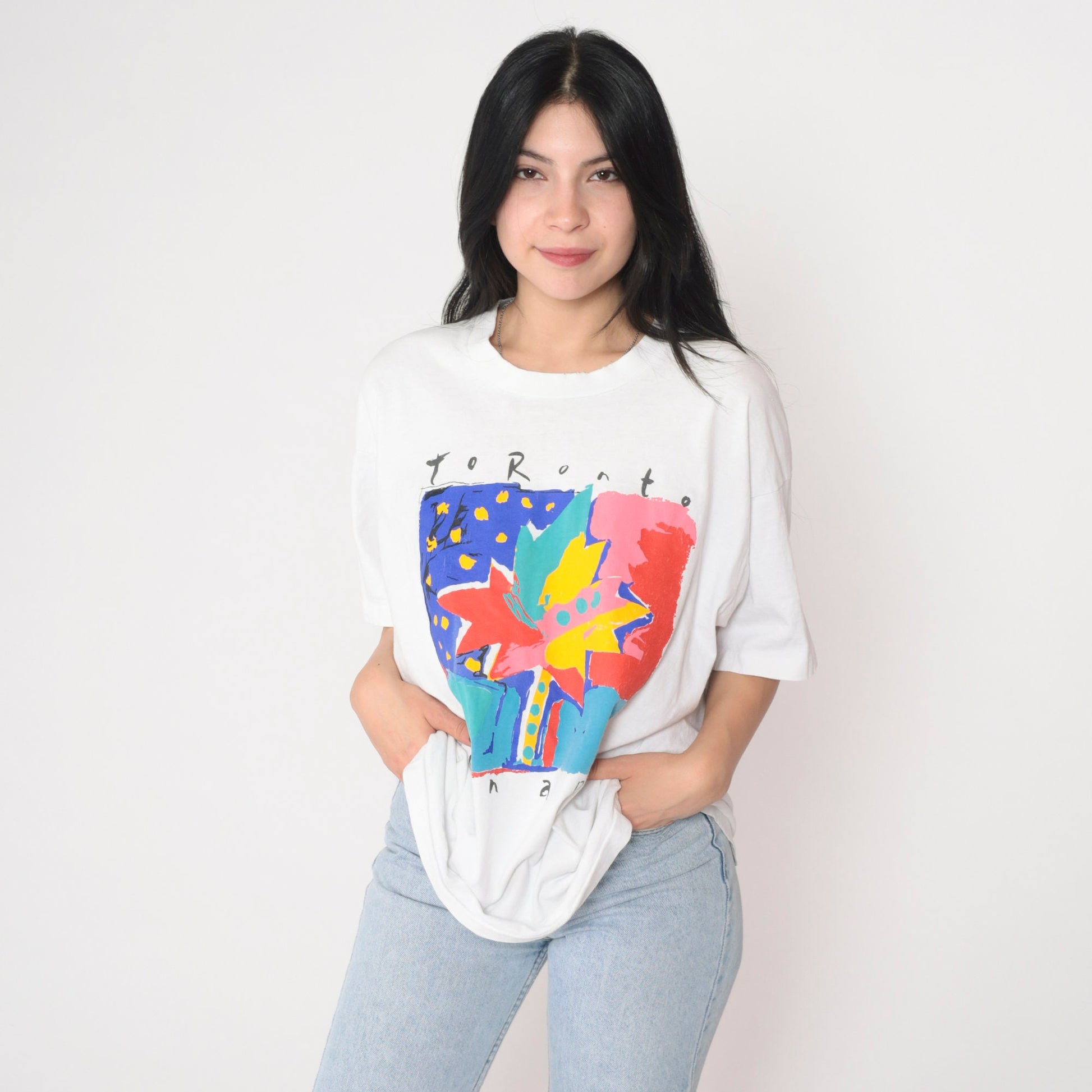 90s Toronto Canada Maple Leaf Graphic T-Shirt White Single Stitch Extra Large