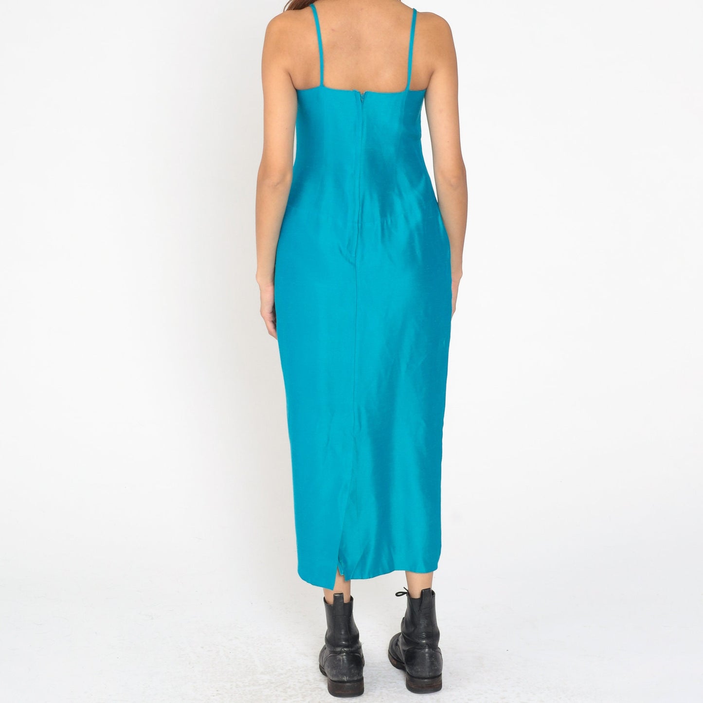 60s House of Bianchi Blue Maxi Dress Sweetheart Neckline Spaghetti Strap Small