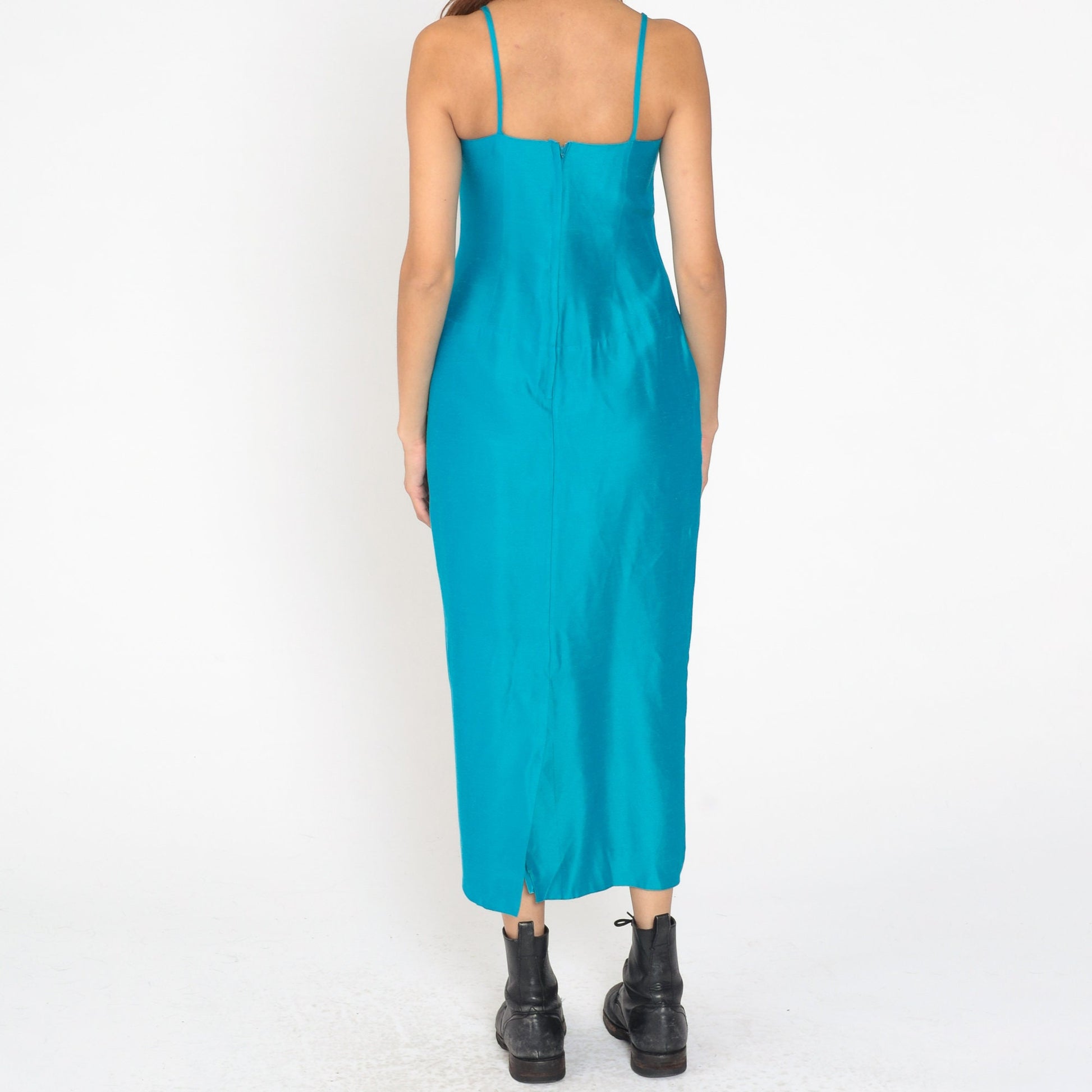 60s House of Bianchi Blue Maxi Dress Sweetheart Neckline Spaghetti Strap Small