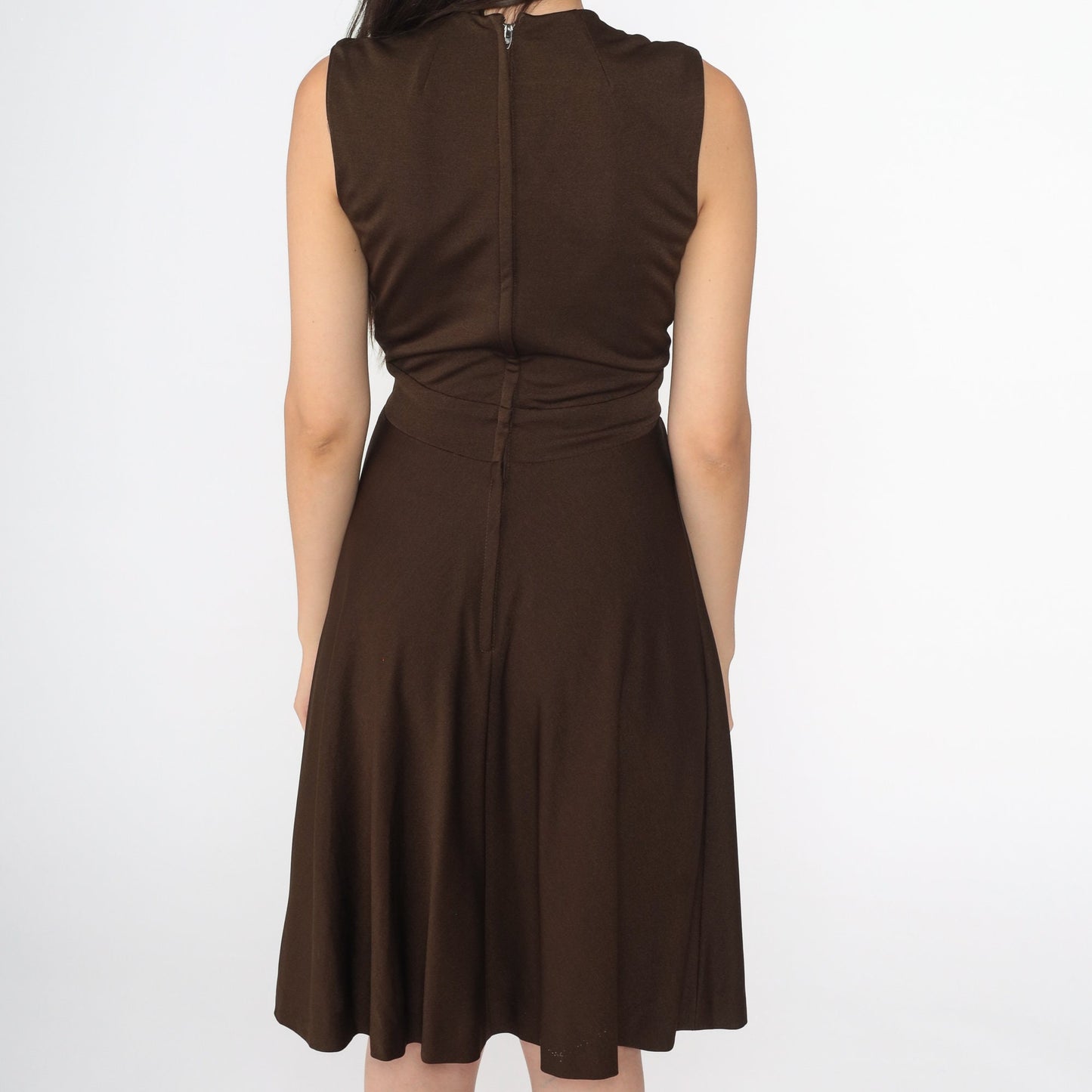70s Miss Elliette Wrap Dress Brown Surplice Midi Sleeveless Small