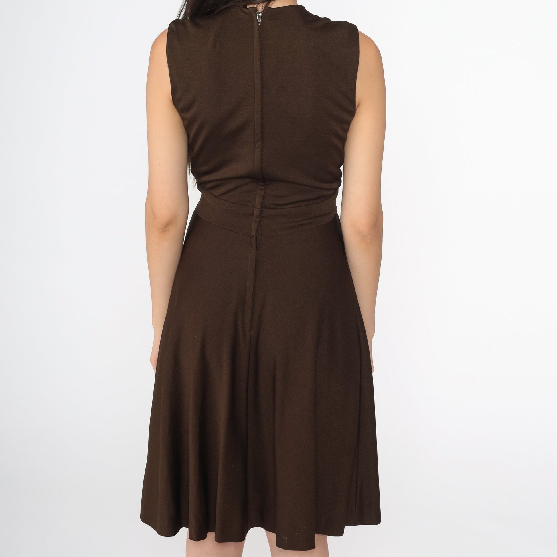 70s Miss Elliette Wrap Dress Brown Surplice Midi Sleeveless Small