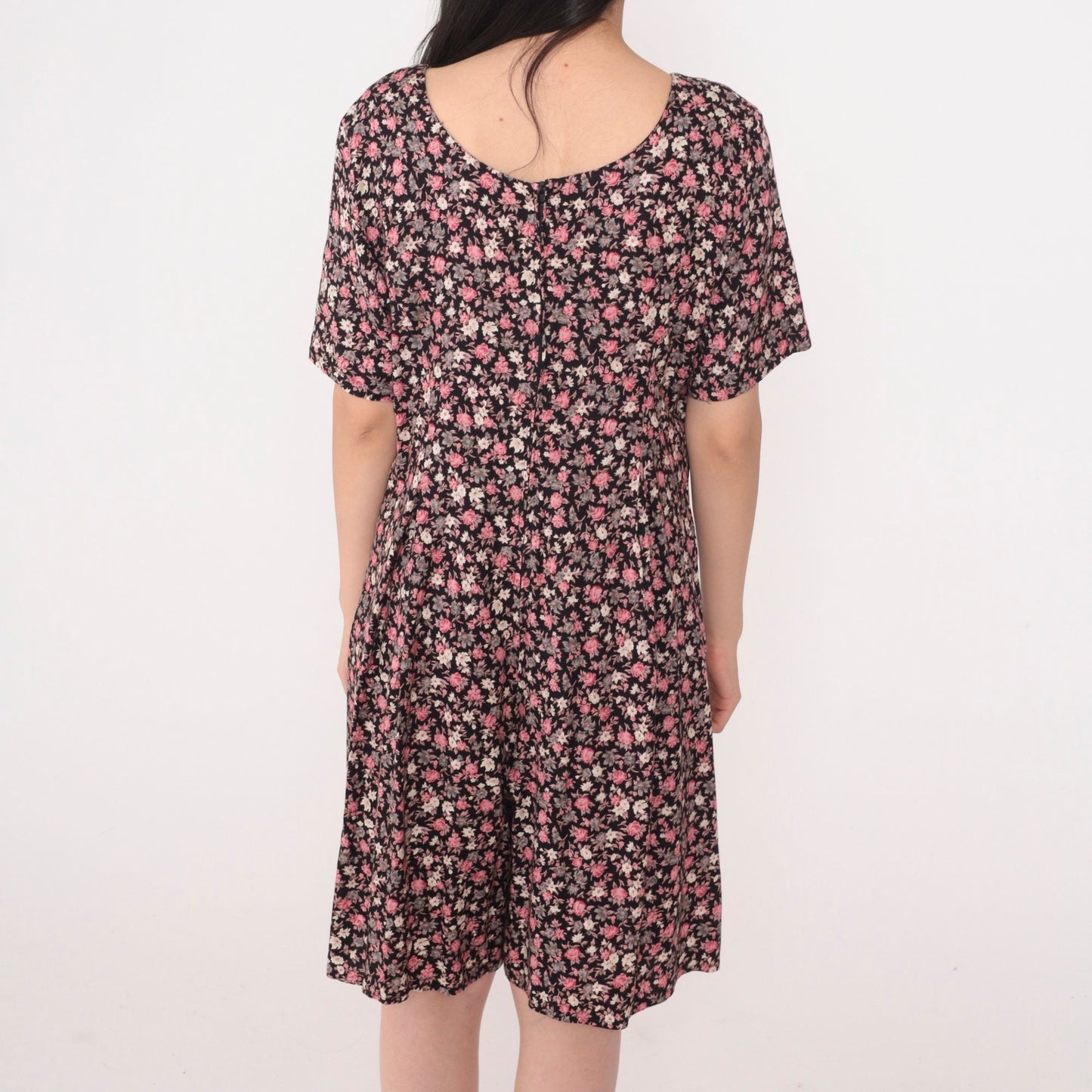90s Expressions Floral Romper Wide Leg Pleated Shorts Black Pink Medium M