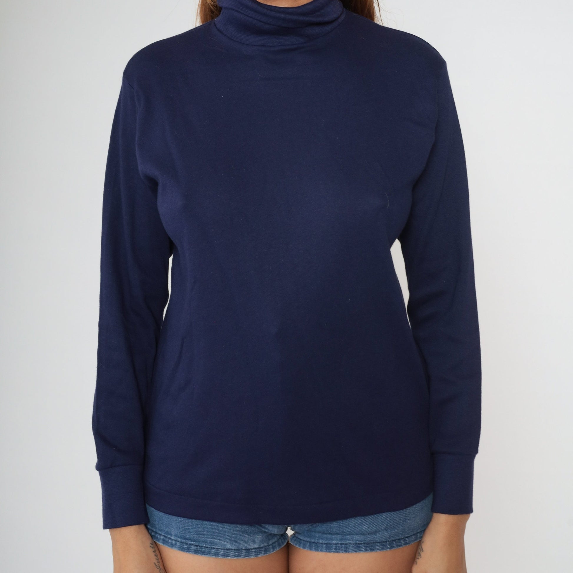 90s Skyr Navy Turtleneck Long Sleeve Cotton Pullover Medium