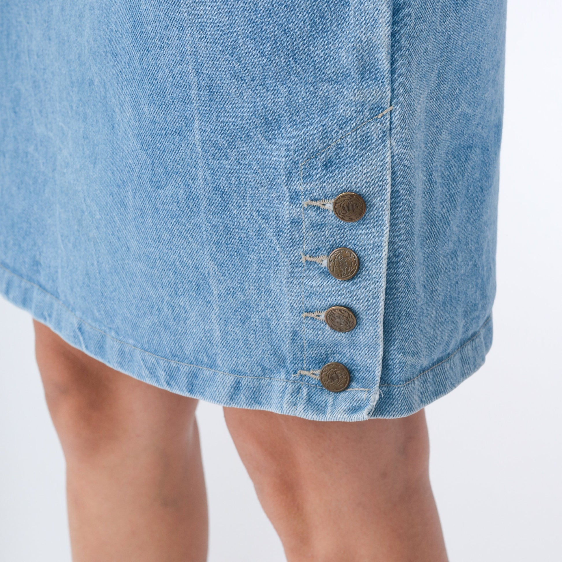 90s Blue Denim Mini Skirt High Waist Pencil Cut Side Button Medium