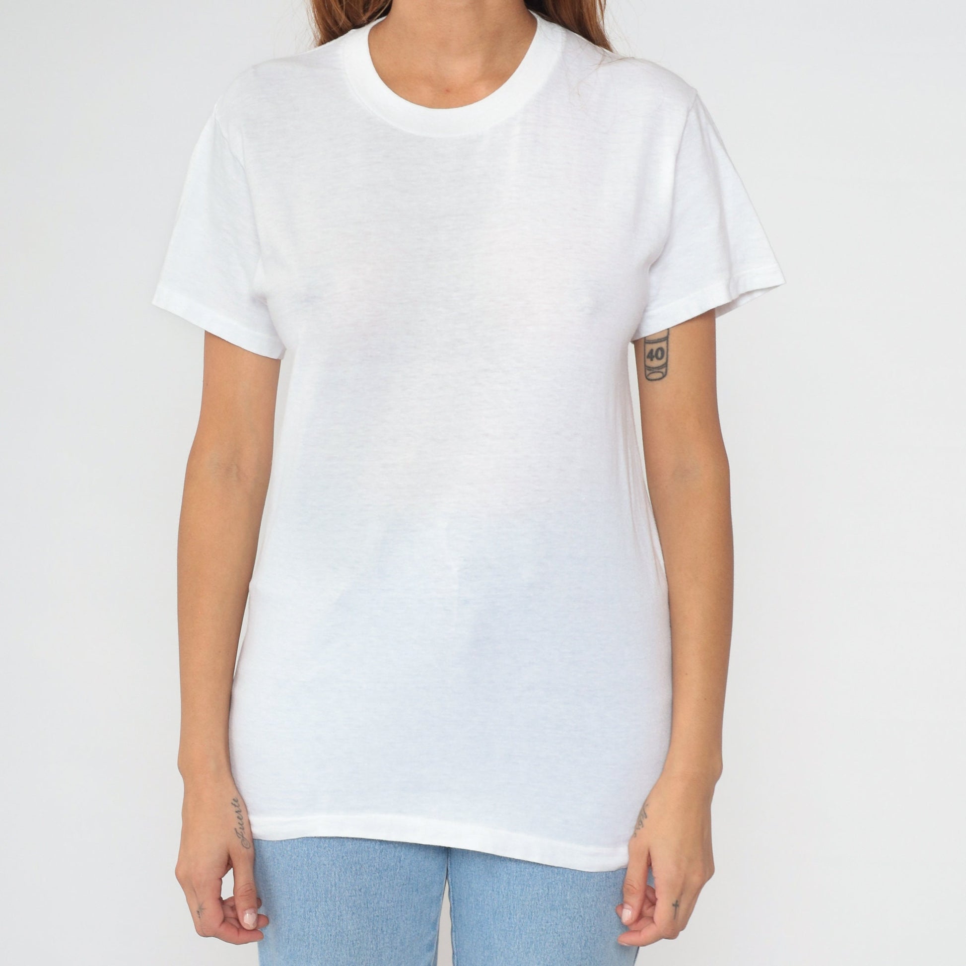 80s Jockey White Crewneck T-Shirt Cotton Blend Small