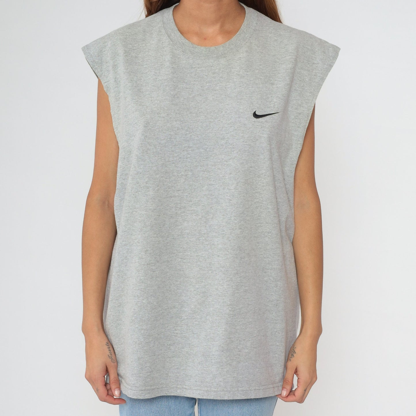 90s Nike Swoosh Muscle Tee Heather Grey Athletic Shirt Large